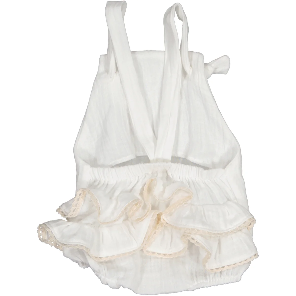 Cotton Little Things Girls Ruffle Romper - Crudo (White) *runs big* - Image 2