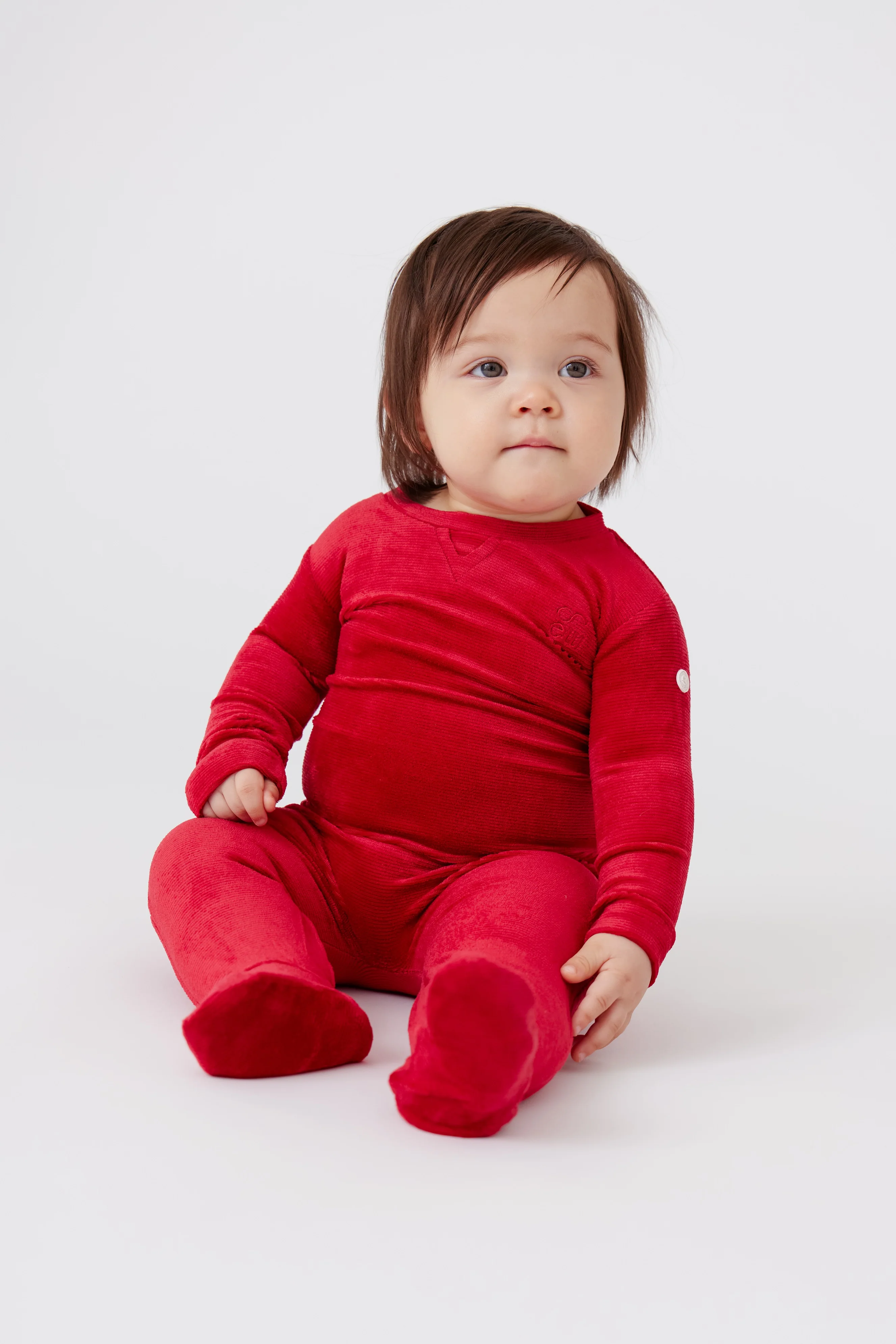 Crew Rib Velour Romper - Red - Image 2