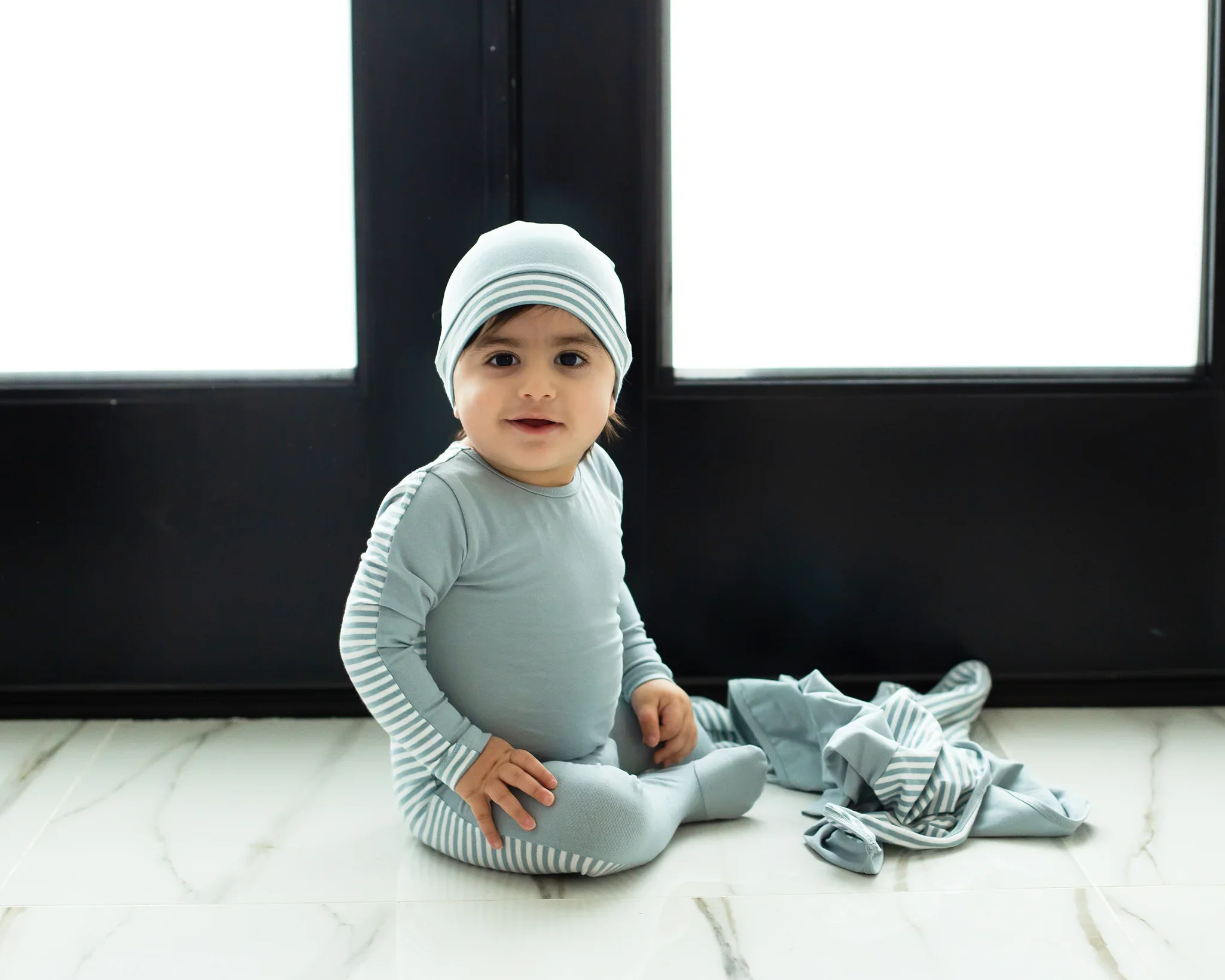 Cuddle & Coo Blue Striped Back Stretchie 3PC Set - Image 2