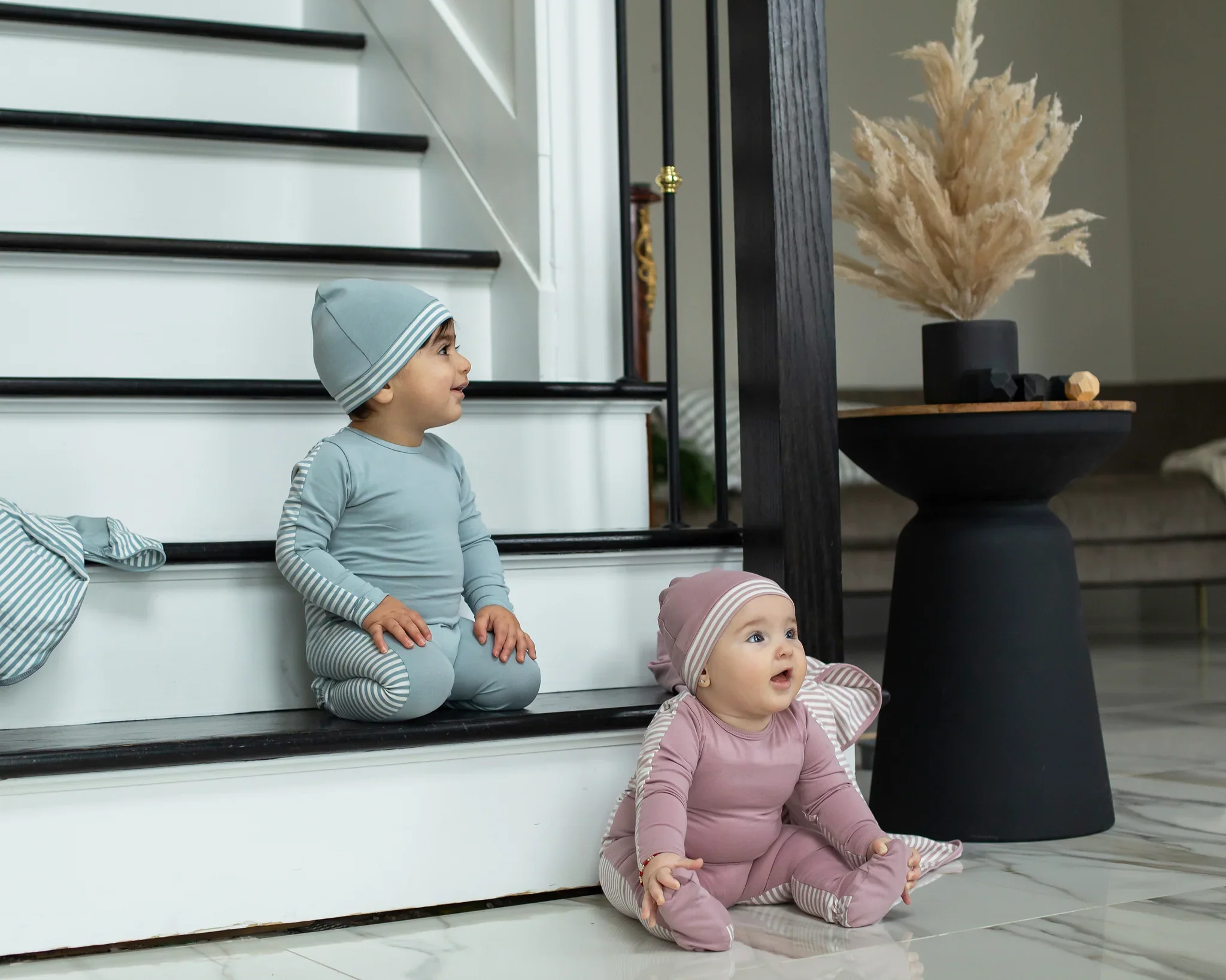 Cuddle & Coo Pink Striped Back Stretchie 3PC Set - Image 3