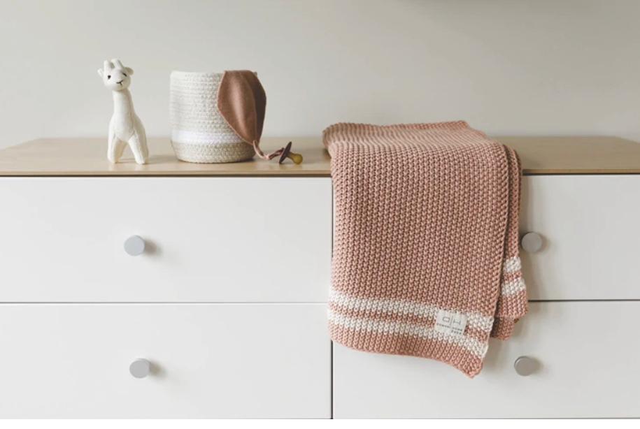 Domani Home Marici Pink Shell Striped Baby Blanket - Image 2