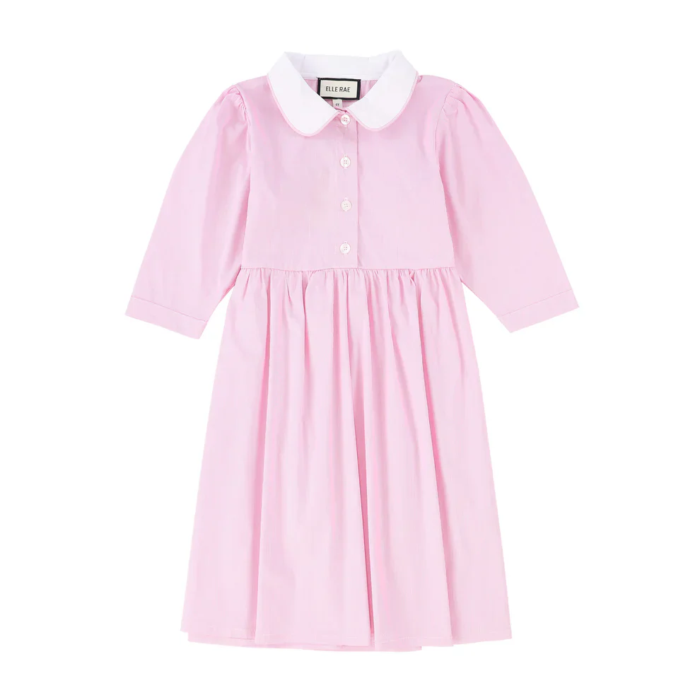 Elle Rae Pinstripe Pink Dress (3/4 Sleeve)