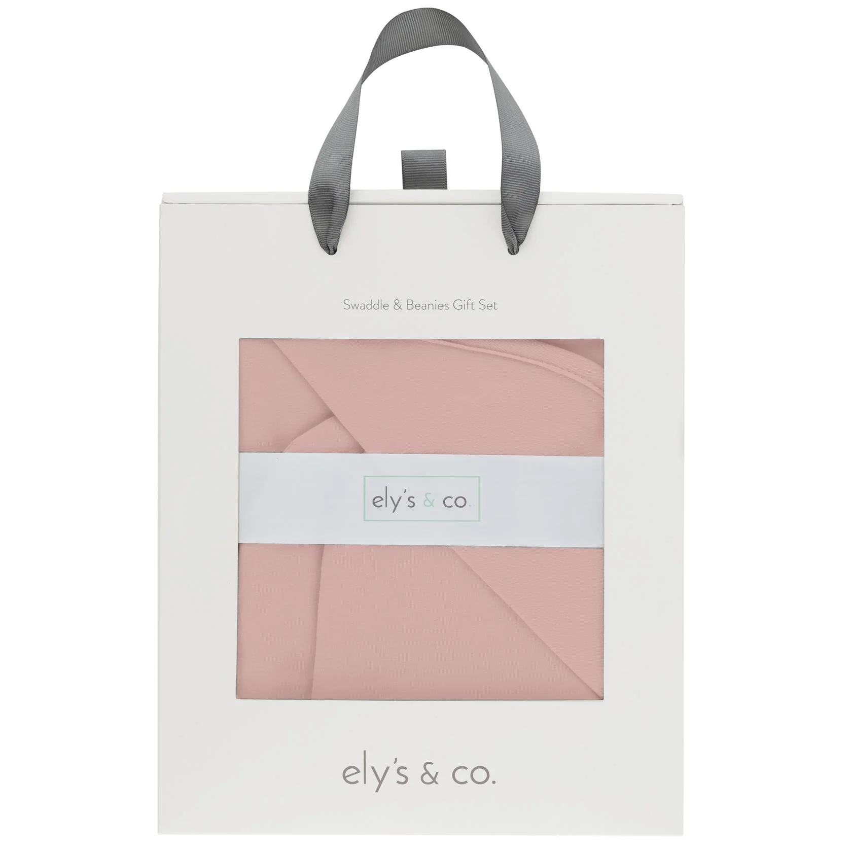 Ely's & Co Blush Jersey Swaddle Blanket with 2 Beanies - Image 2
