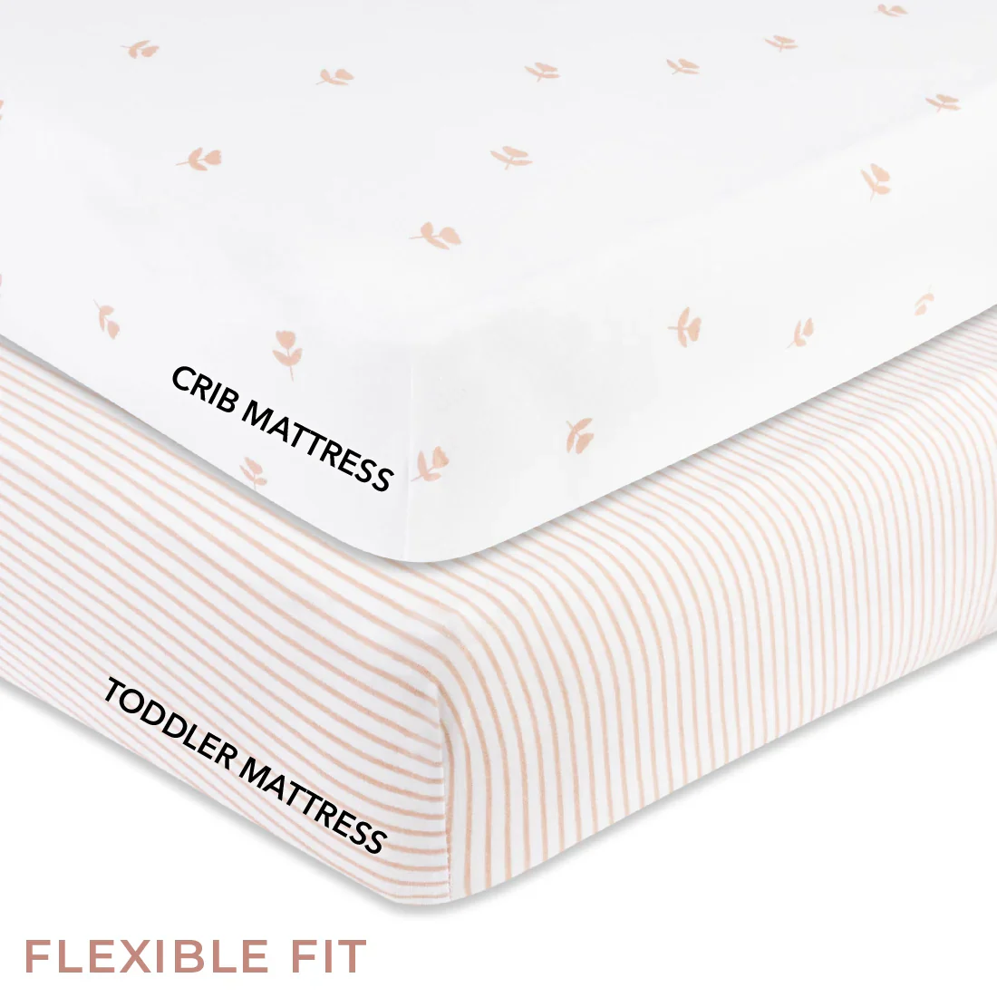 Ely's & Co Cotton Crib/Toddler Bed Sheets - Pink Tulip & Stripe - Image 2