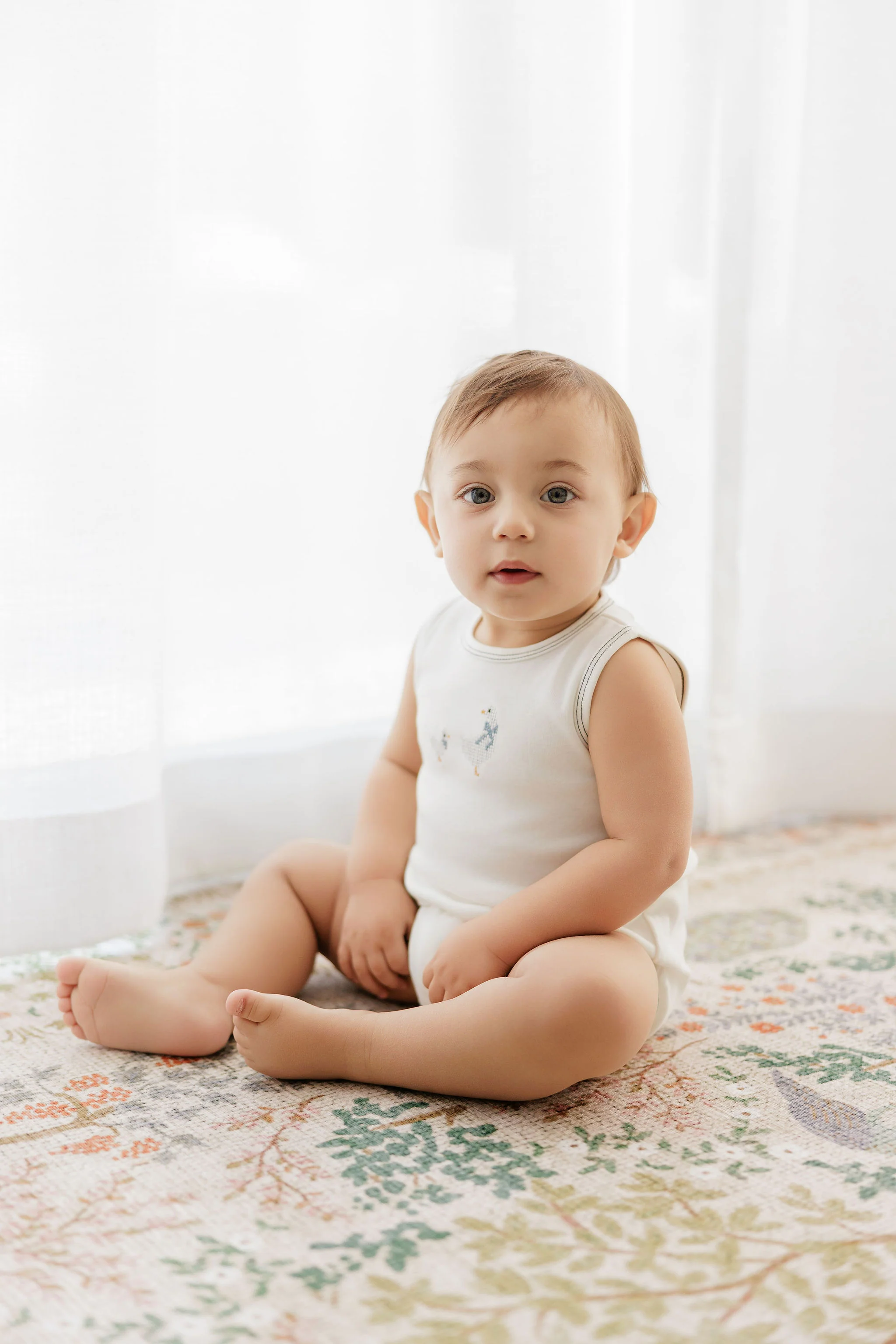 Ely's & Co Cotton Cross Stitch Duckling Collection Romper - Ivory/Blue - Image 2