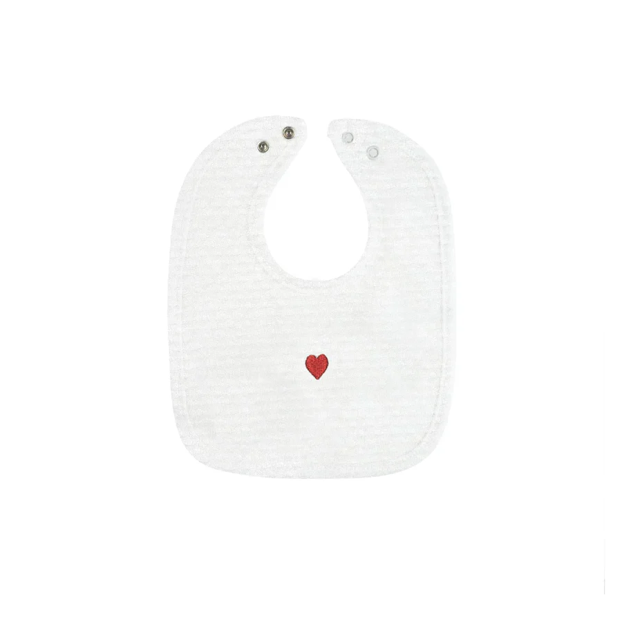 Ely's & Co Cotton- Embroidered Heart and Star Bib - Ivory/Heart