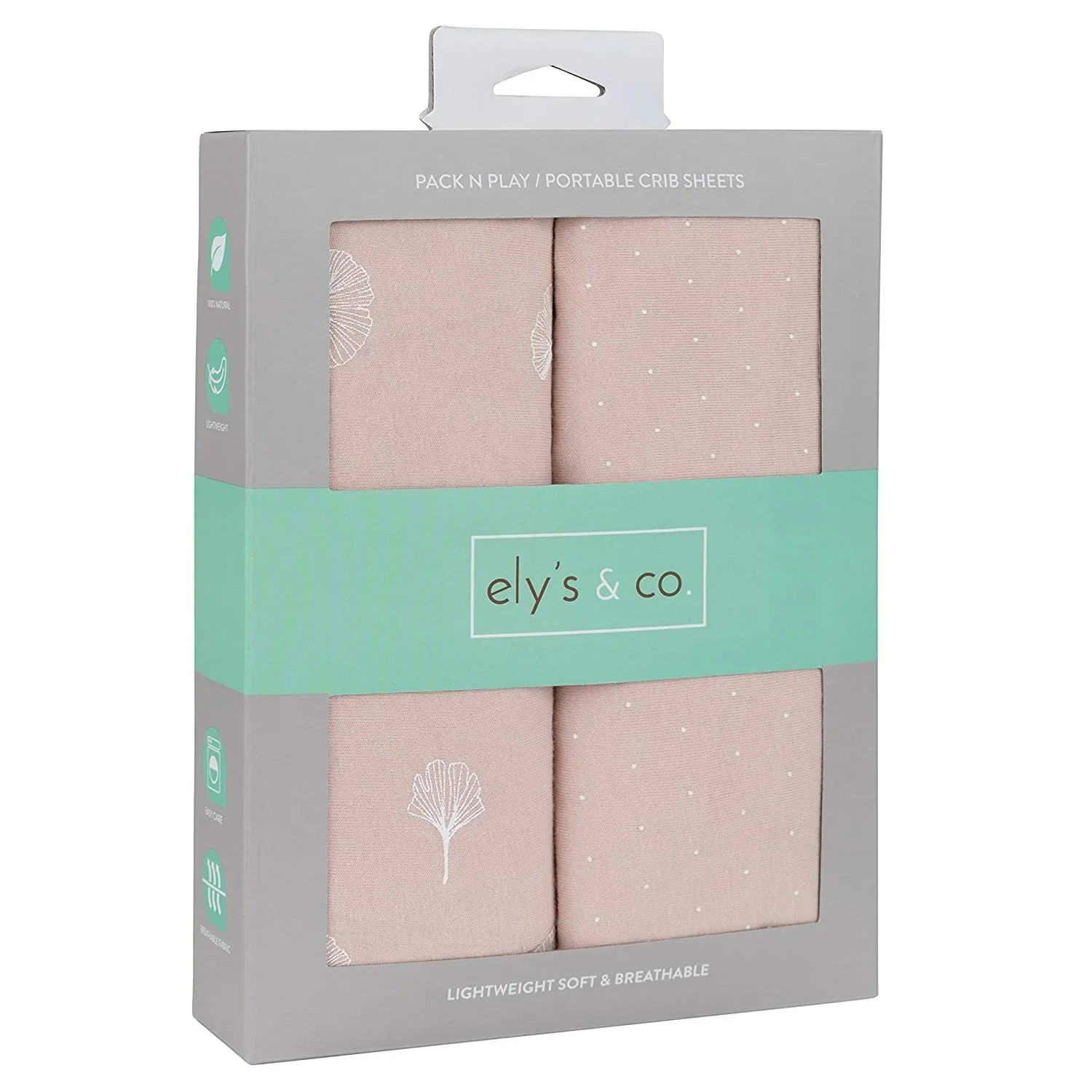 Ely's & Co Cotton Pack N Play / Portable Crib Sheet - Pink Gingko - Image 3