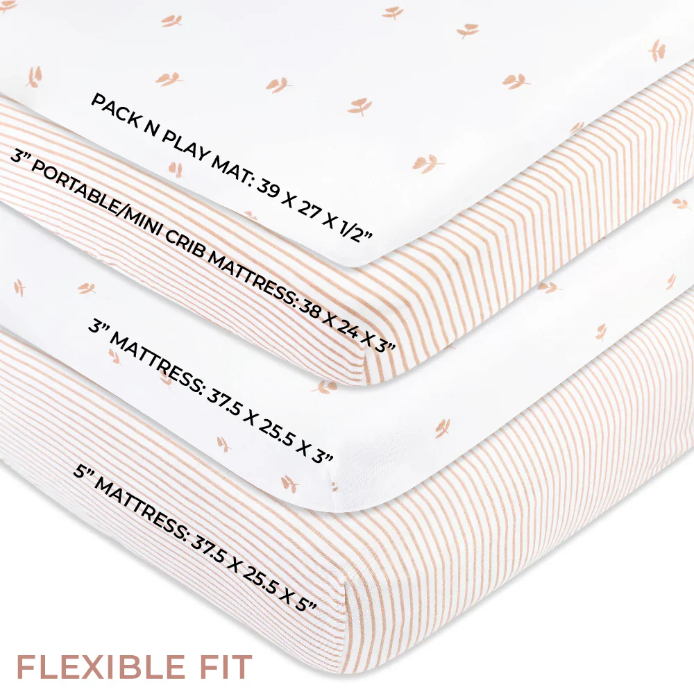 Ely's & Co Cotton Pack N Play / Portable Crib Sheet -  Pink Tulip & Stripe - Image 3