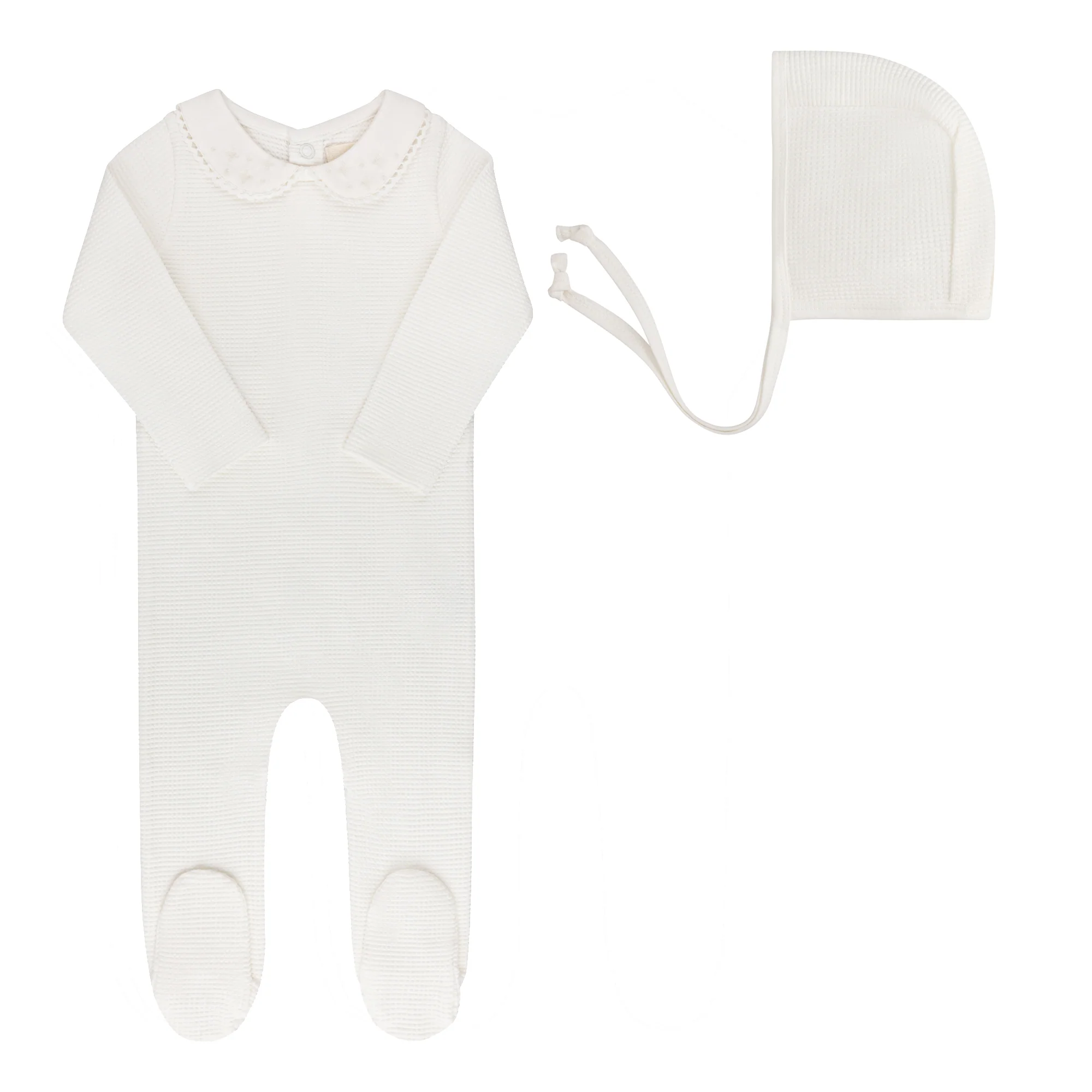 Ely's & Co Embroidered Collar Collection Footie And Bonnet - Ivory Boys