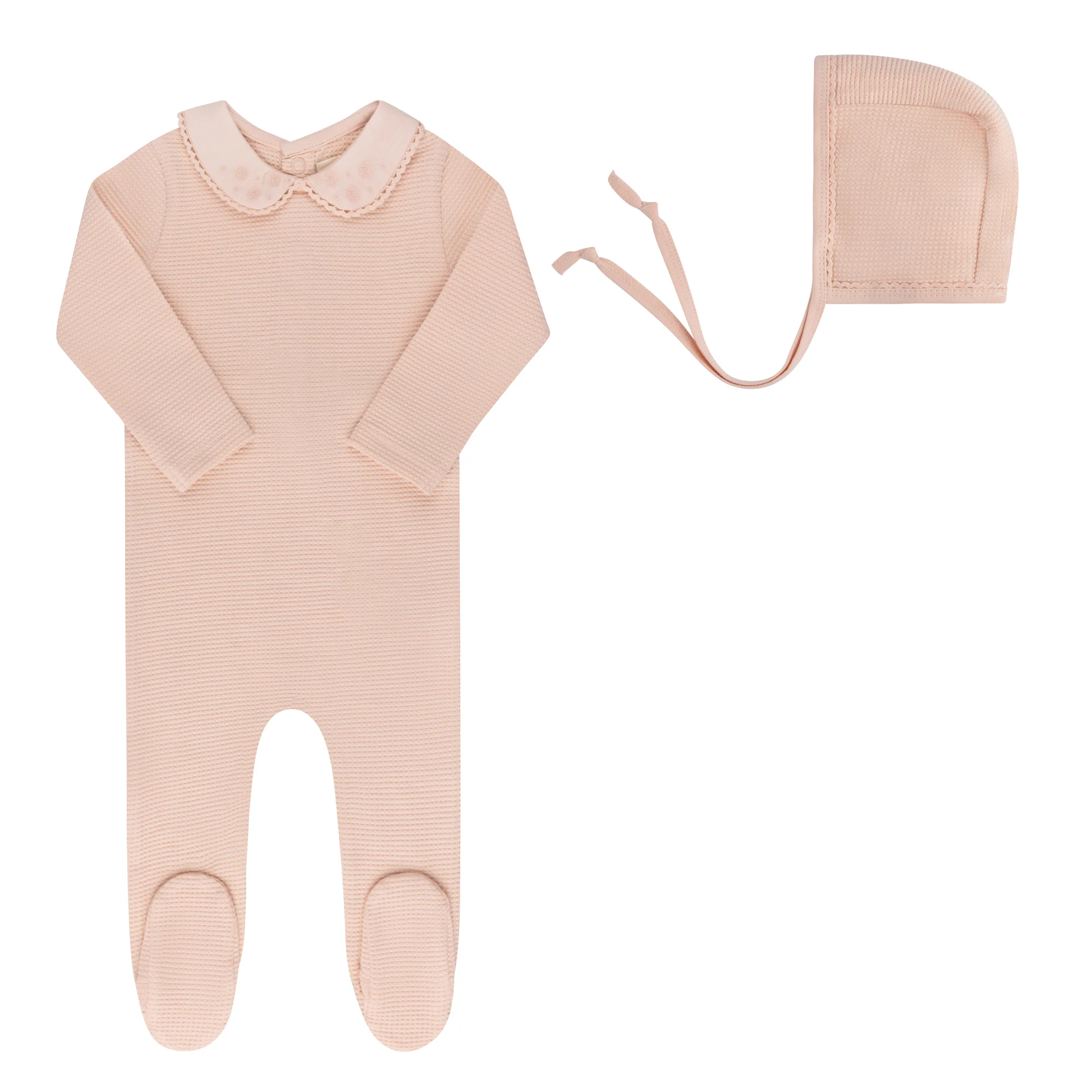 Ely's & Co Embroidered Collar Collection Footie And Bonnet - Pink