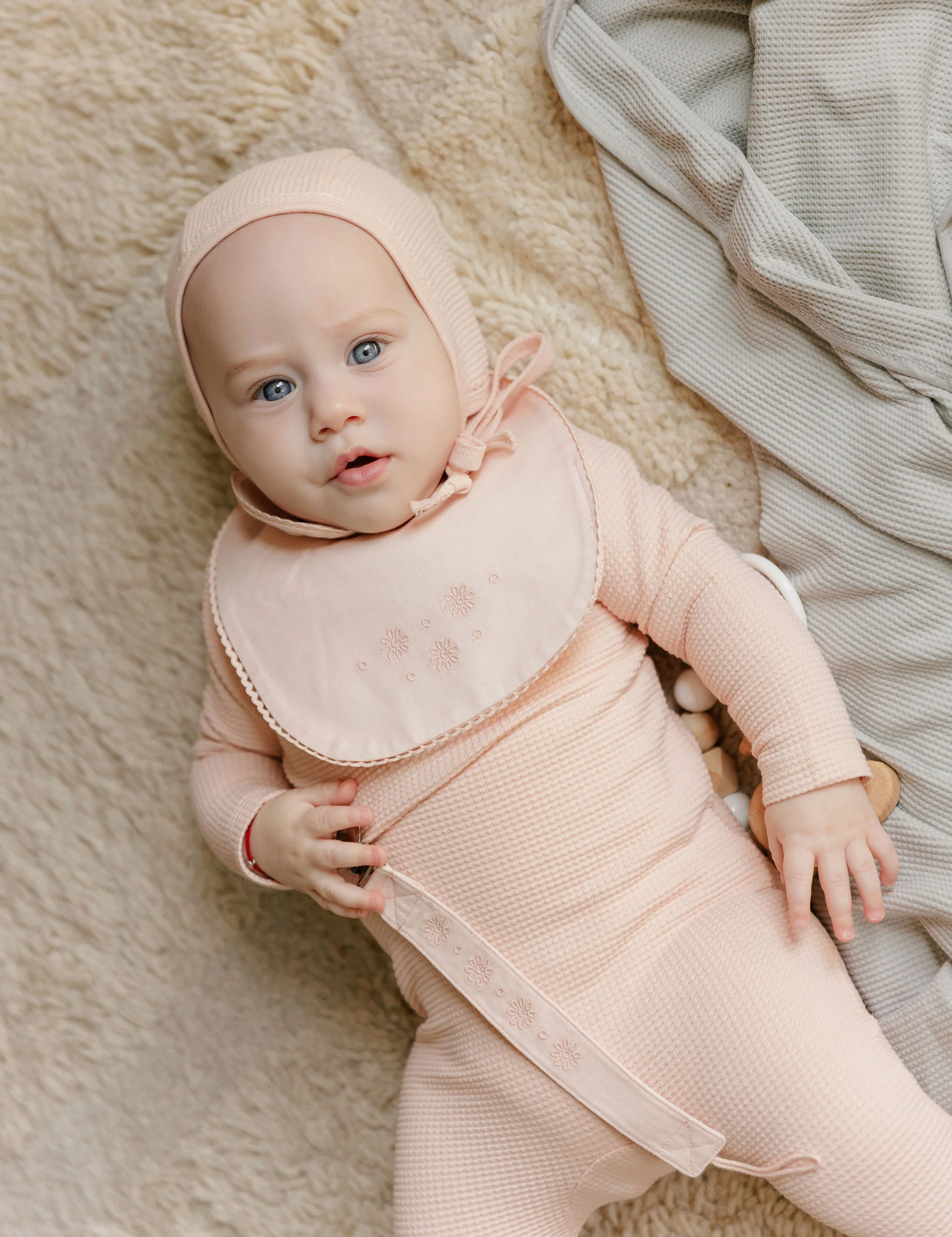 Ely's & Co Embroidered Collar Collection Footie And Bonnet - Pink - Image 2