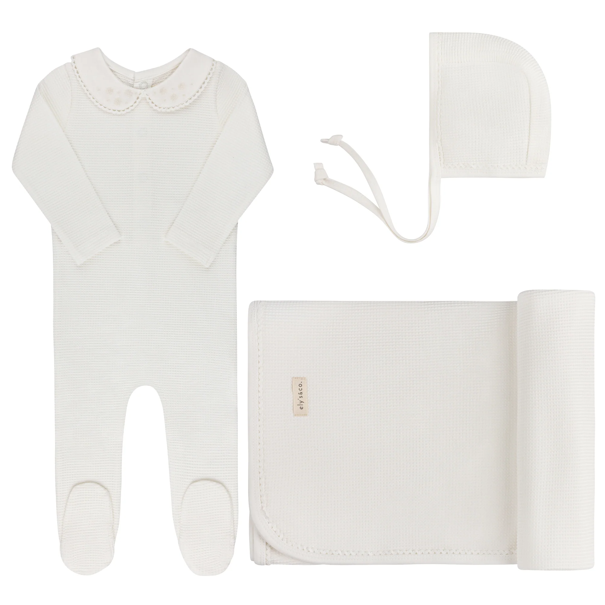Ely's & Co Embroidered Collar Collection Take Me Home Set - Ivory Girls