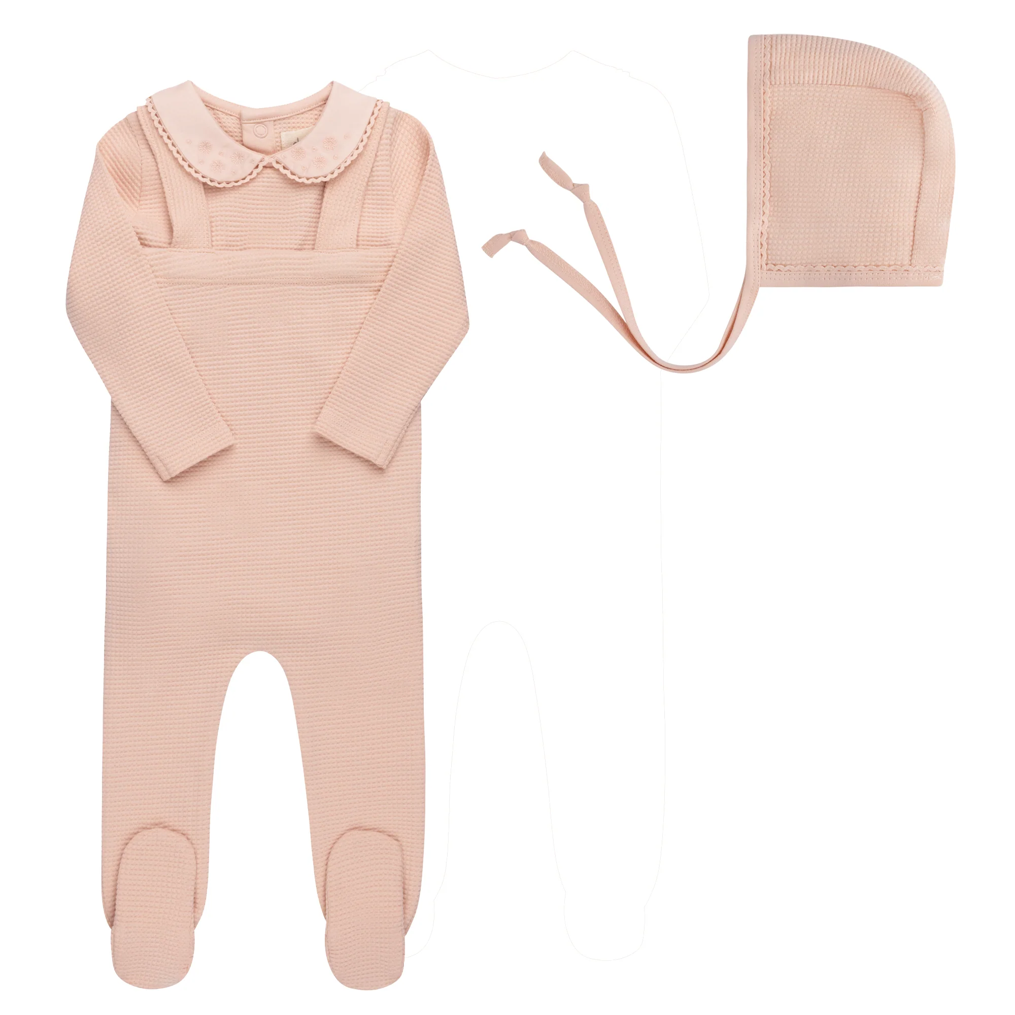 Ely's & Co Embroidered Collar Collection Three Piece Overall Set - Pink