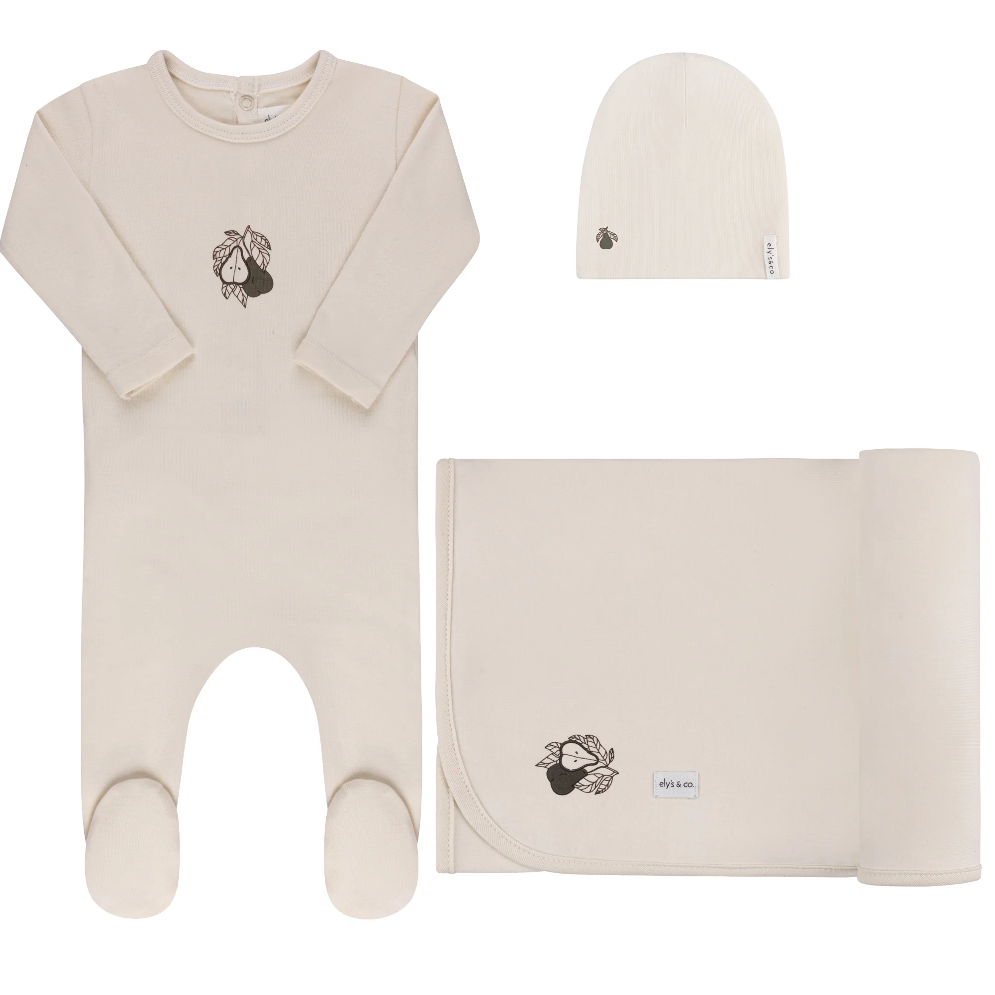 Ely's & Co Fruit Collection 3PC Layette Set - Ivory Pear