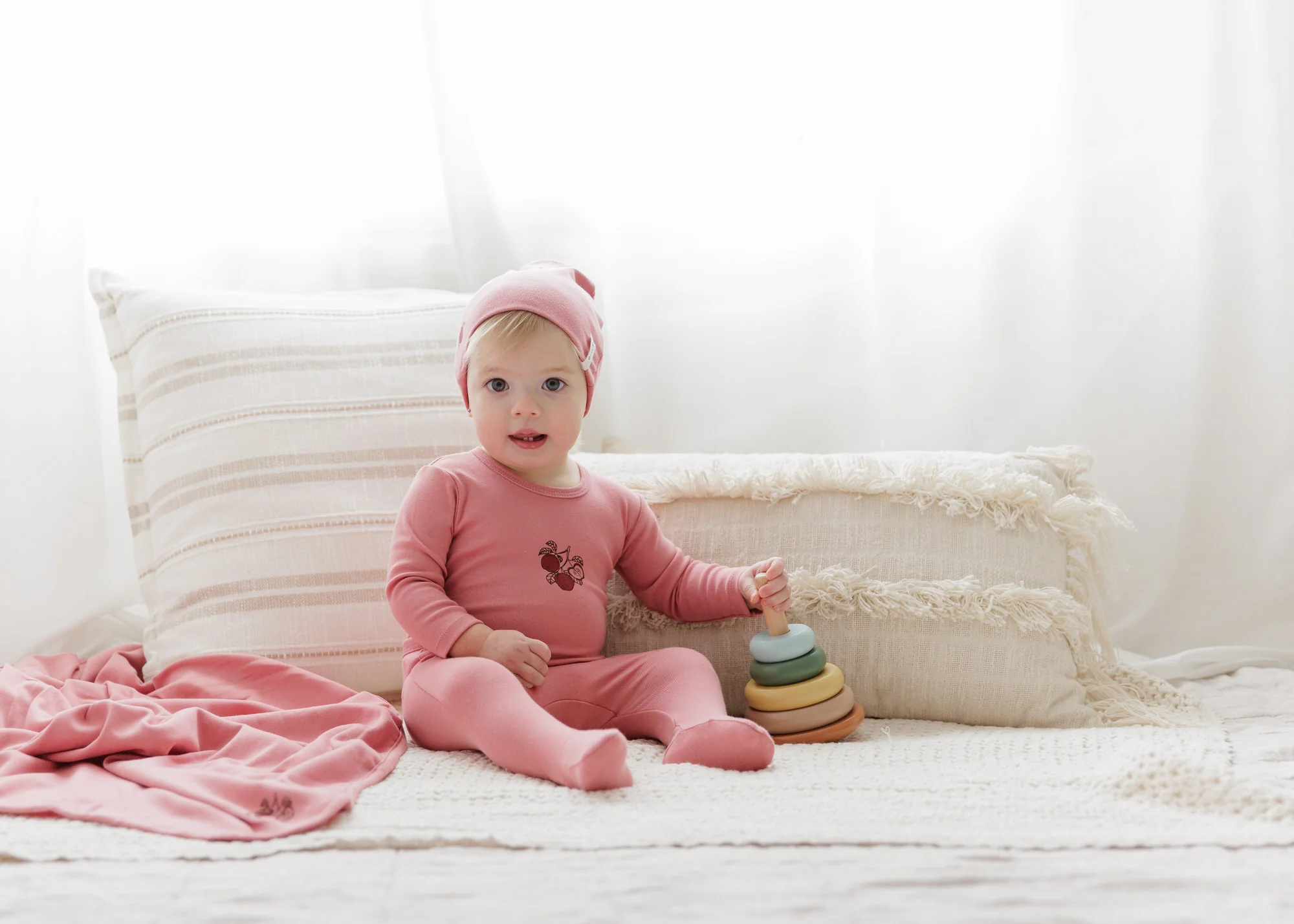 Ely's & Co Fruit Collection 3PC Layette Set - Pink Apple - Image 2