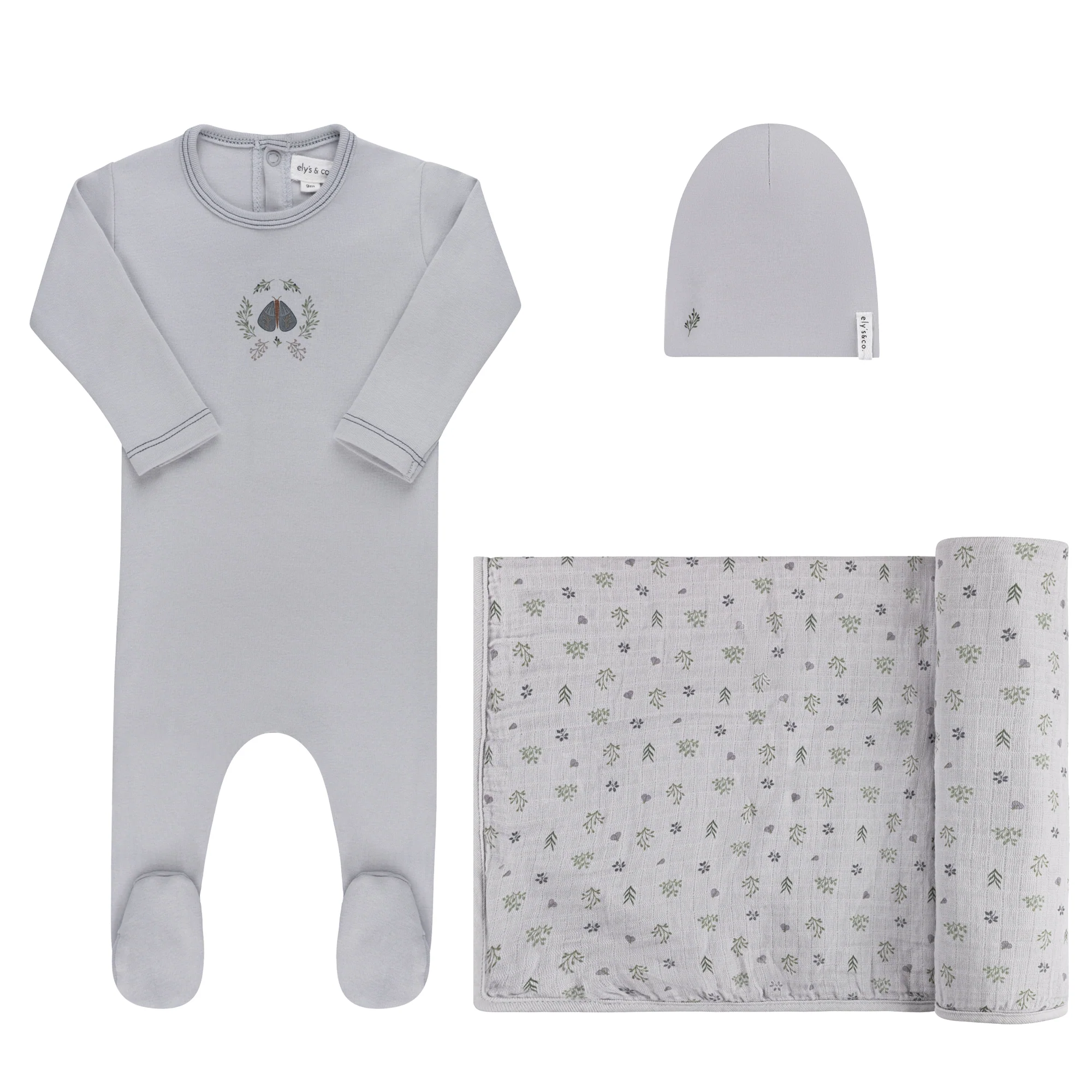 Ely's & Co Garden Floral Center Collection 3PC Layette Set - Blue