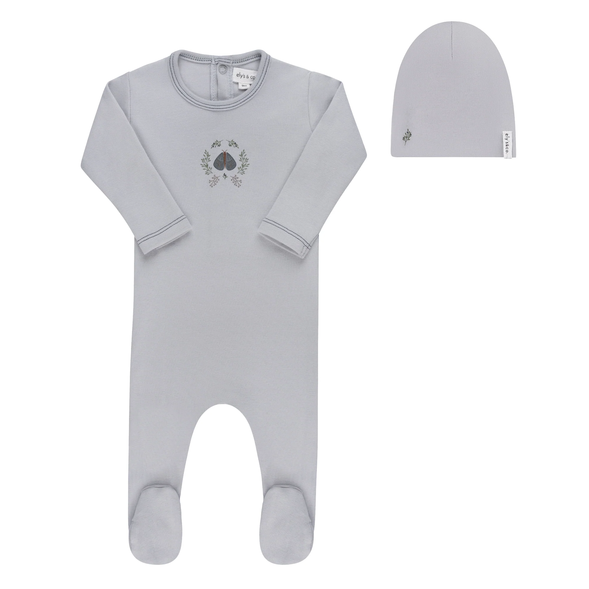 Ely's & Co Garden Floral Center Collection Footie & Beanie - Blue