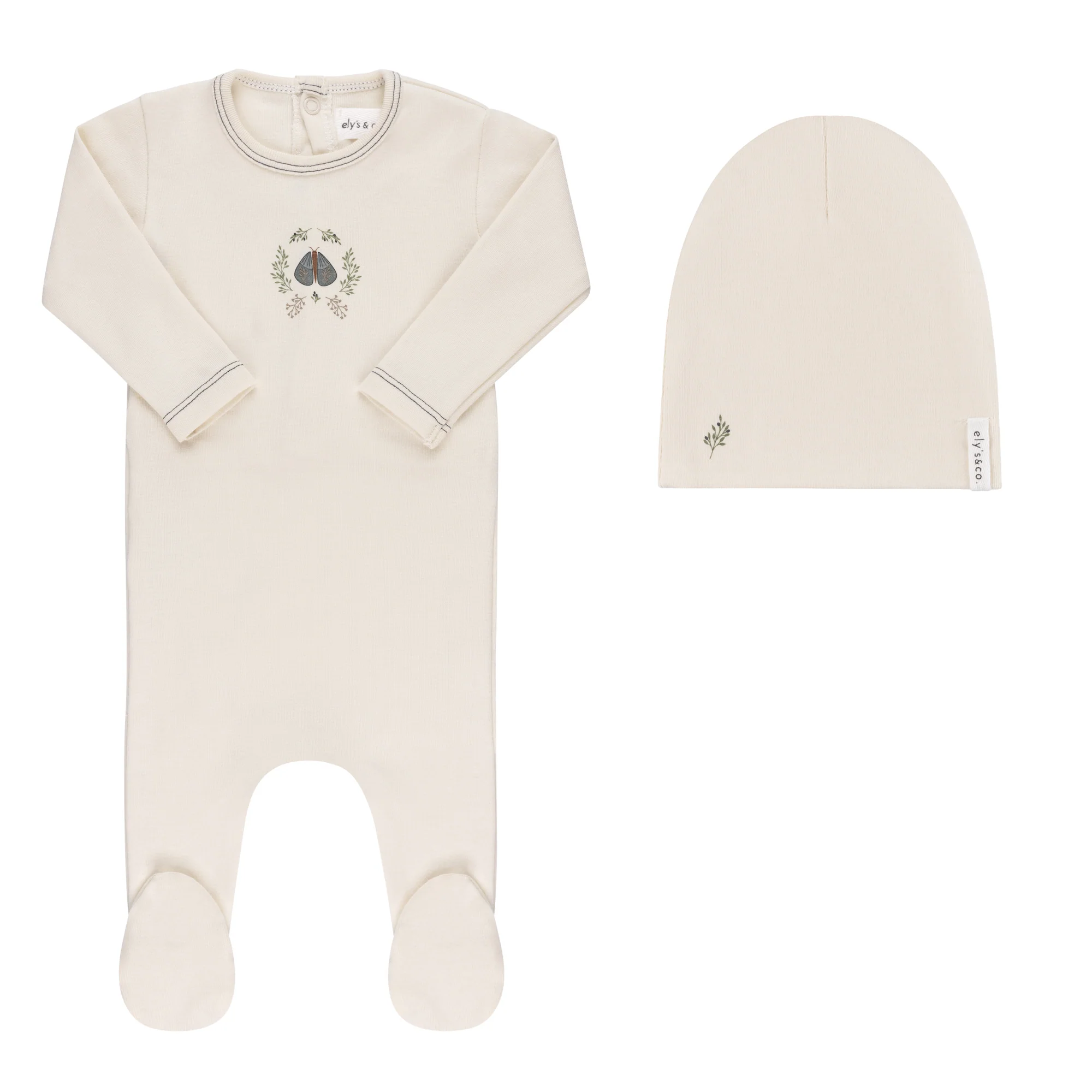 Ely's & Co Garden Floral Center Collection Footie & Beanie - Ivory Boy