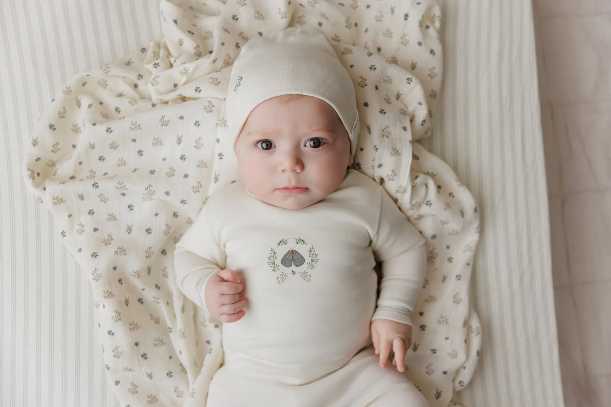Ely's & Co Garden Floral Center Collection Footie & Beanie - Ivory Boy - Image 2
