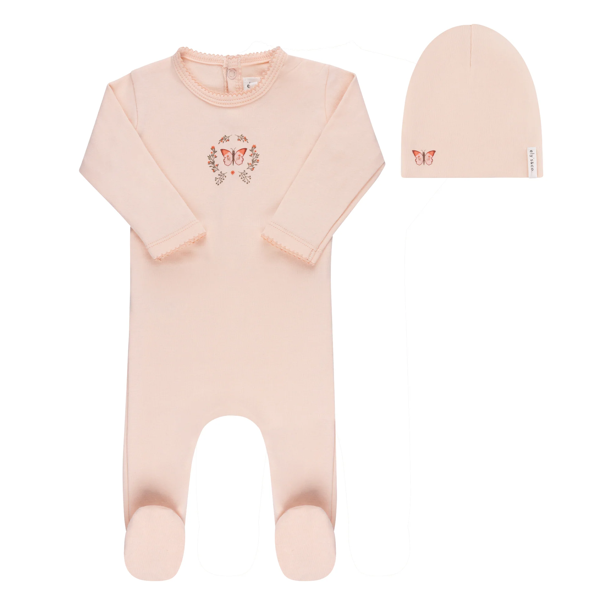 Ely's & Co Garden Floral Center Collection Footie & Beanie - Pink