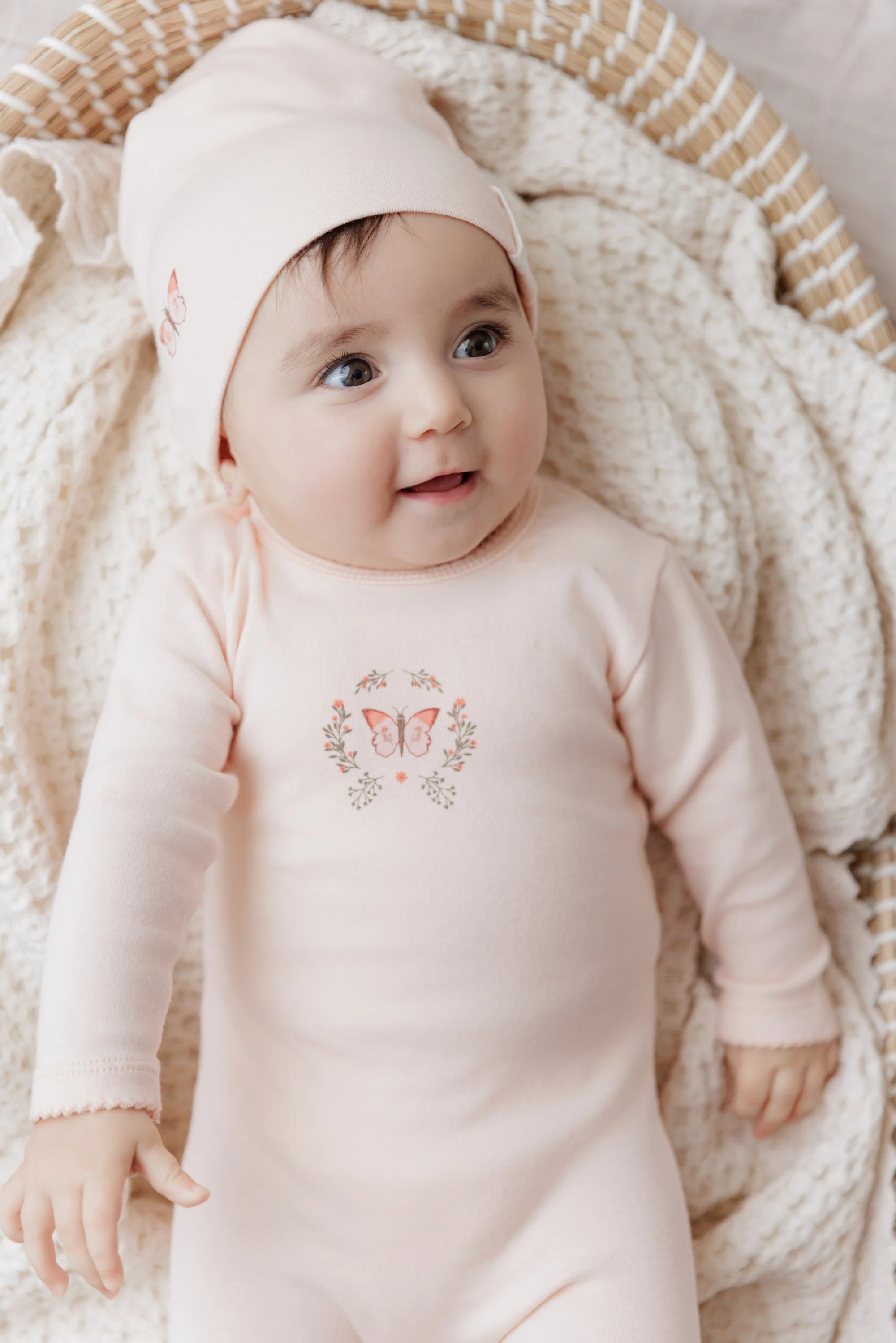 Ely's & Co Garden Floral Center Collection Footie & Beanie - Pink - Image 2