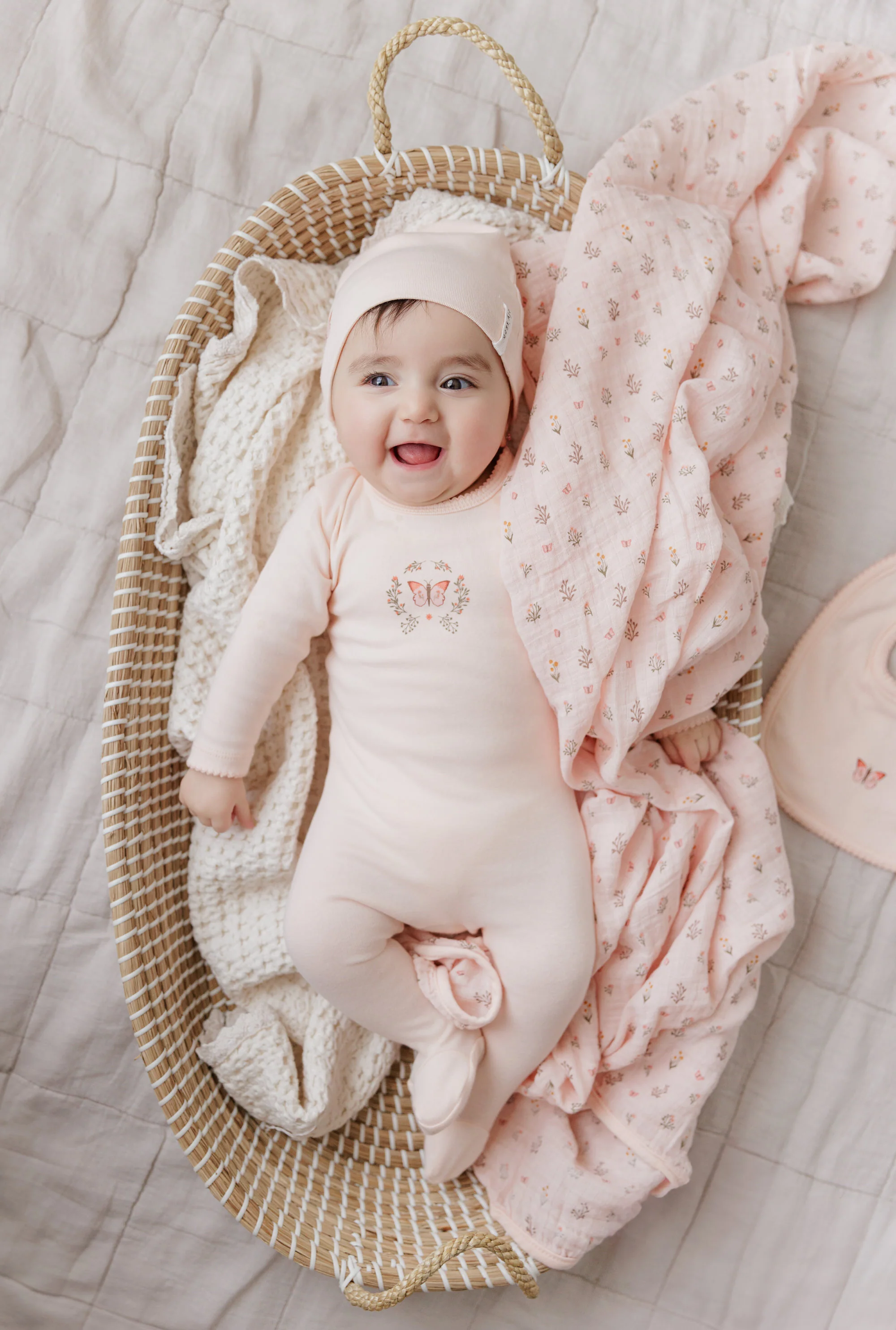 Ely's & Co Garden Floral Print Collection Footie & Bonnet - Pink - Image 2