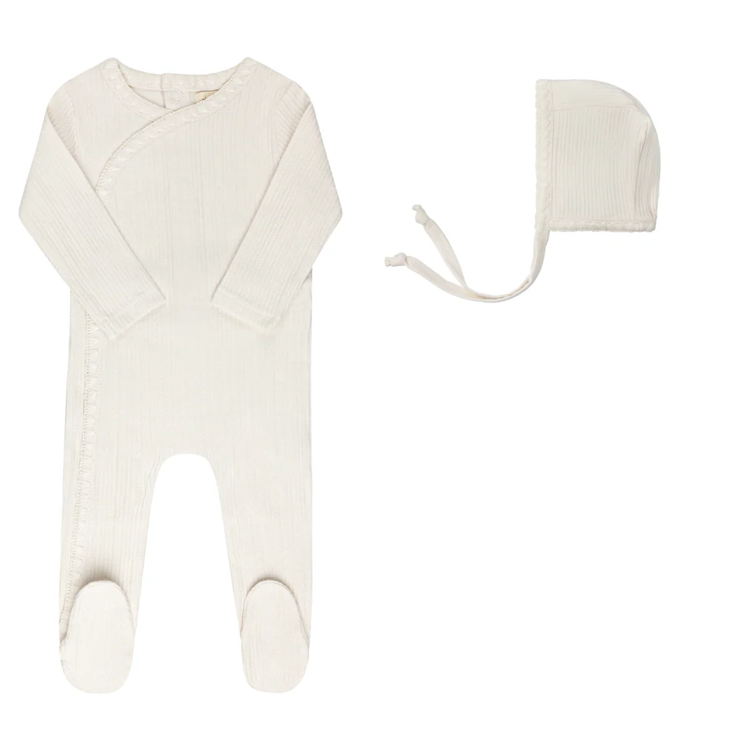 Ely's & Co Whip Stitch Collection Footie And Bonnet - Ivory