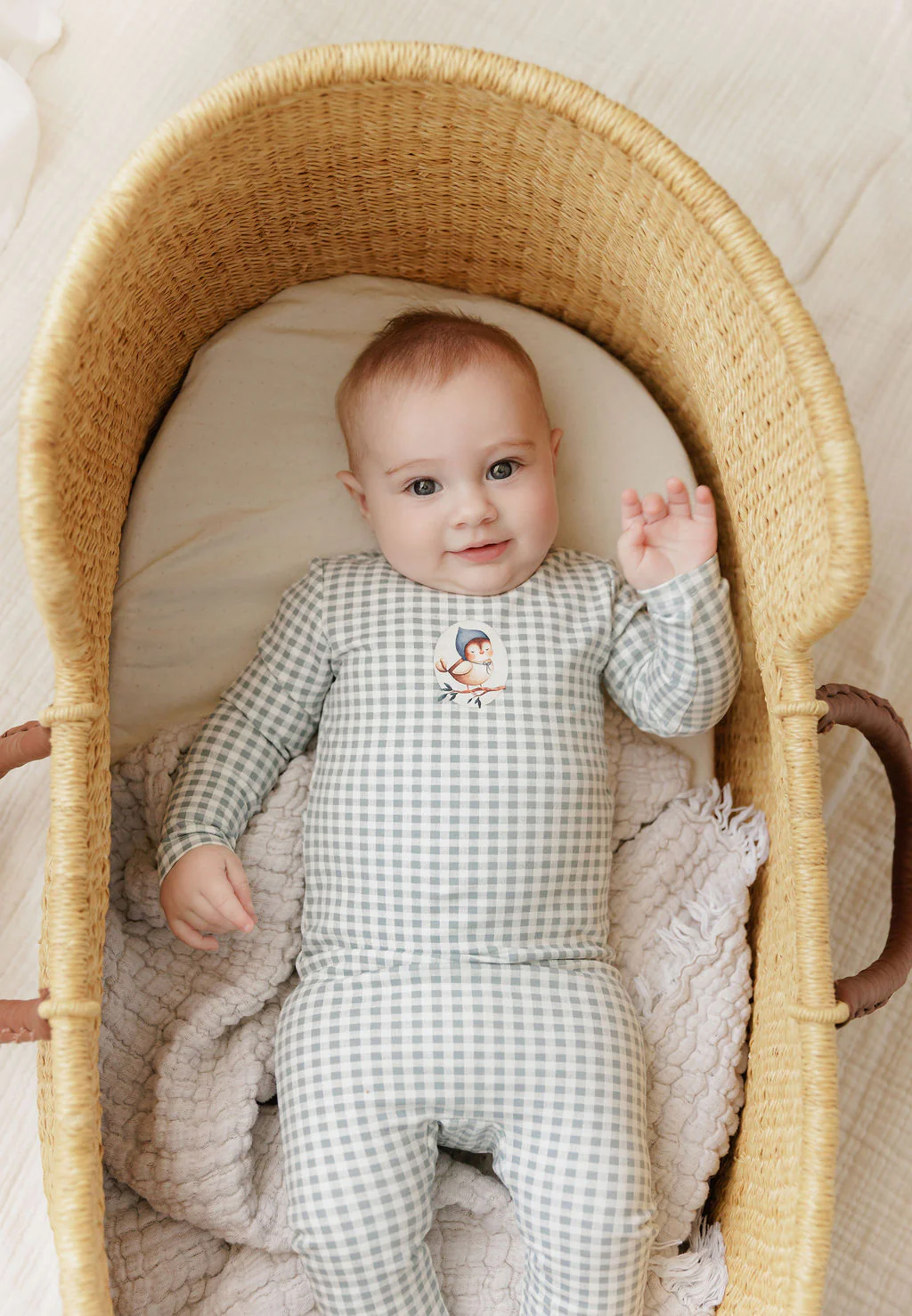 Ely's & Co Jersey Cotton Owl Gingham Collection Footie - Blue - Image 3