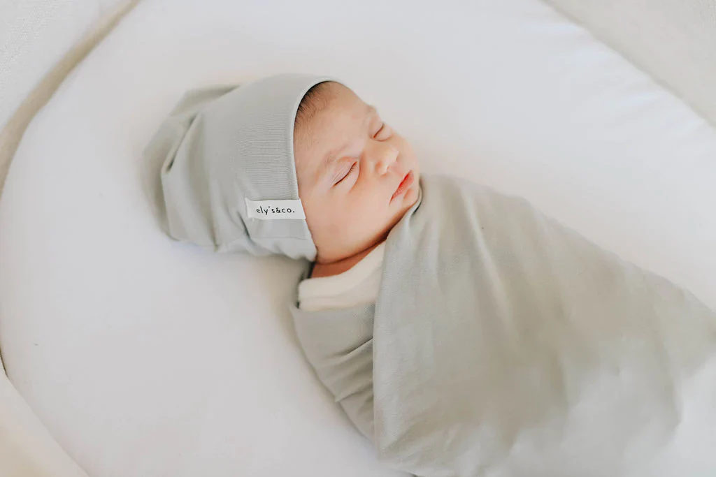 Ely's & Co Modal Swaddle & Beanie Set in Gift Box - Dusty Blue - Image 4