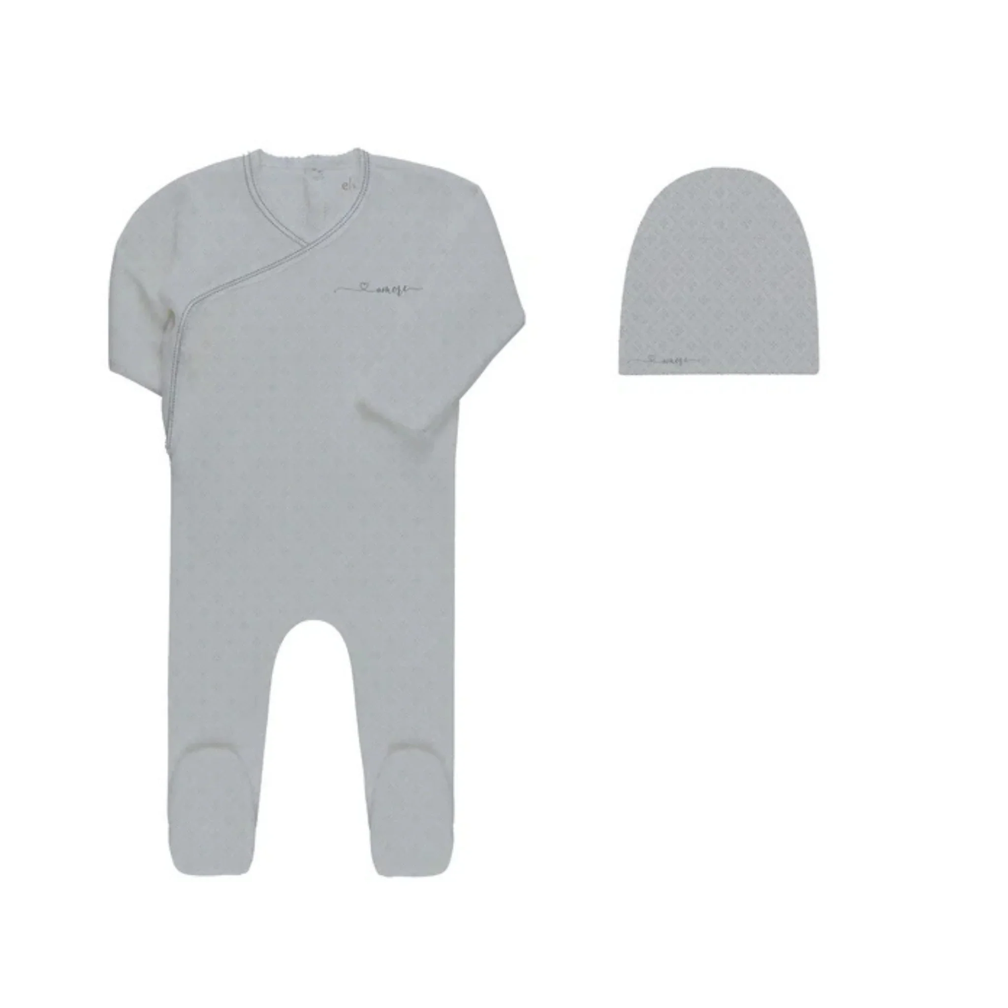 Ely's & Co Organic Amore Pointelle Collection Footie & Beanie - Blue/Silver