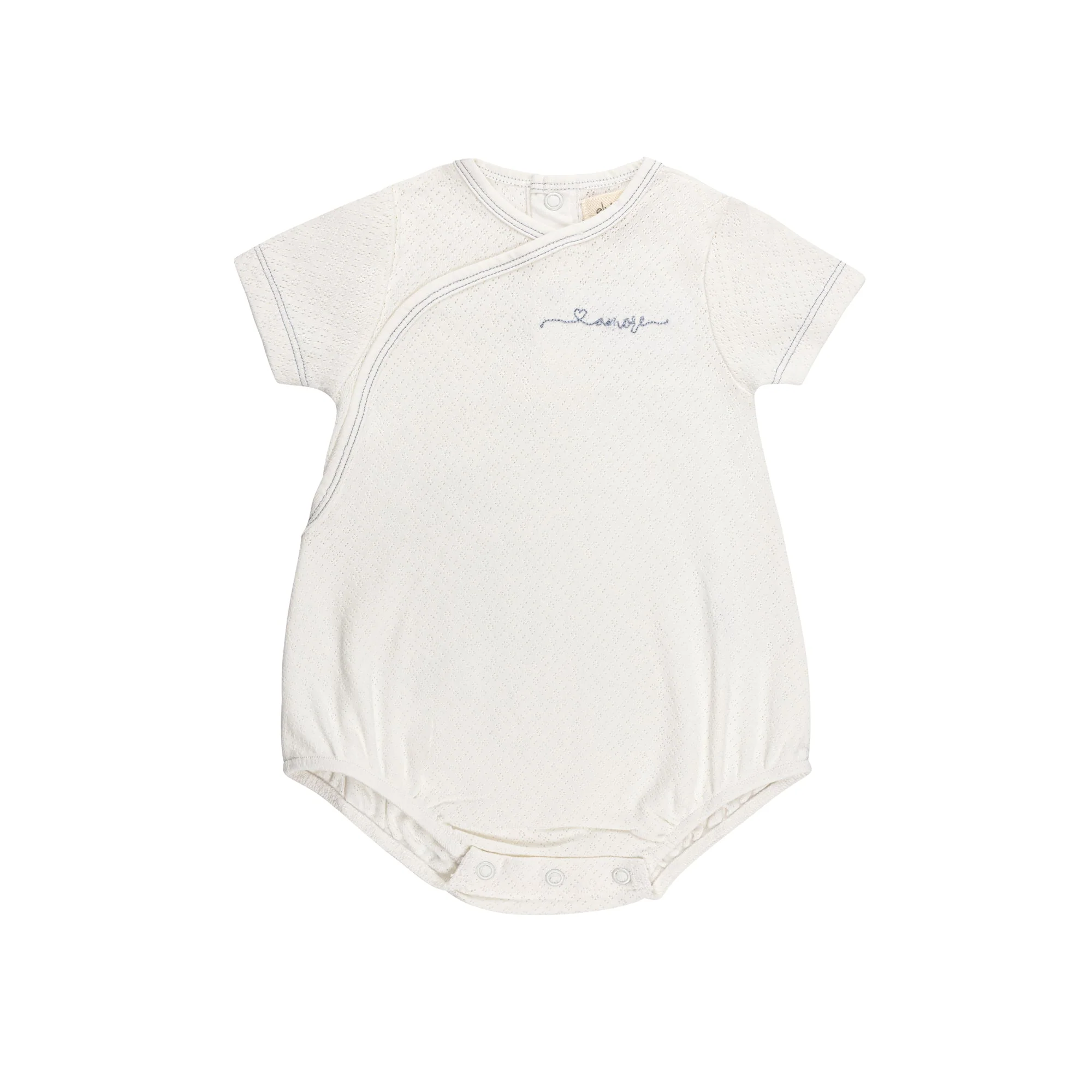 Ely's & Co Organic Amore Pointelle Collection Romper - Ivory/Metallic Blue
