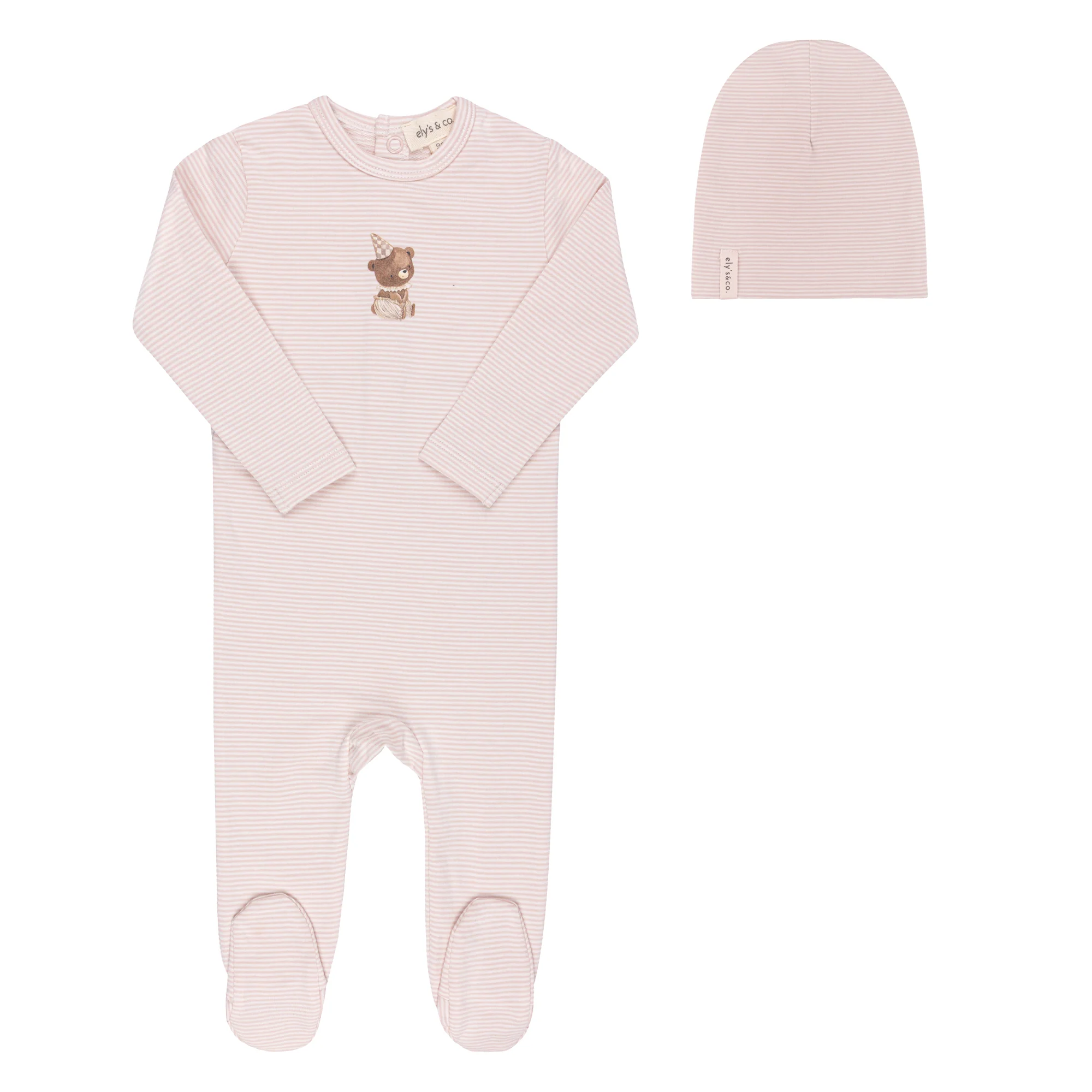 Ely's & Co Organic Bear Collection Footie & Beanie - Pink