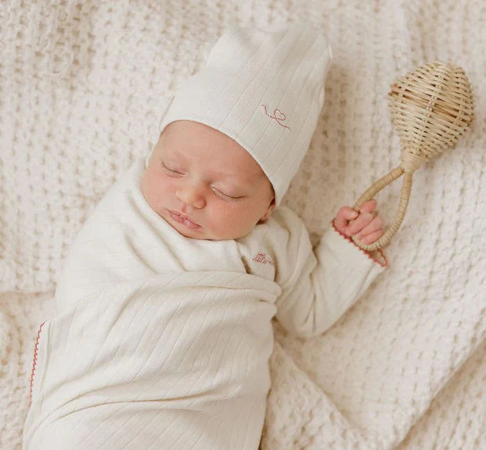 Ely's & Co Organic Cotton Little One Footie & Beanie - Ivory/Pink - Image 3