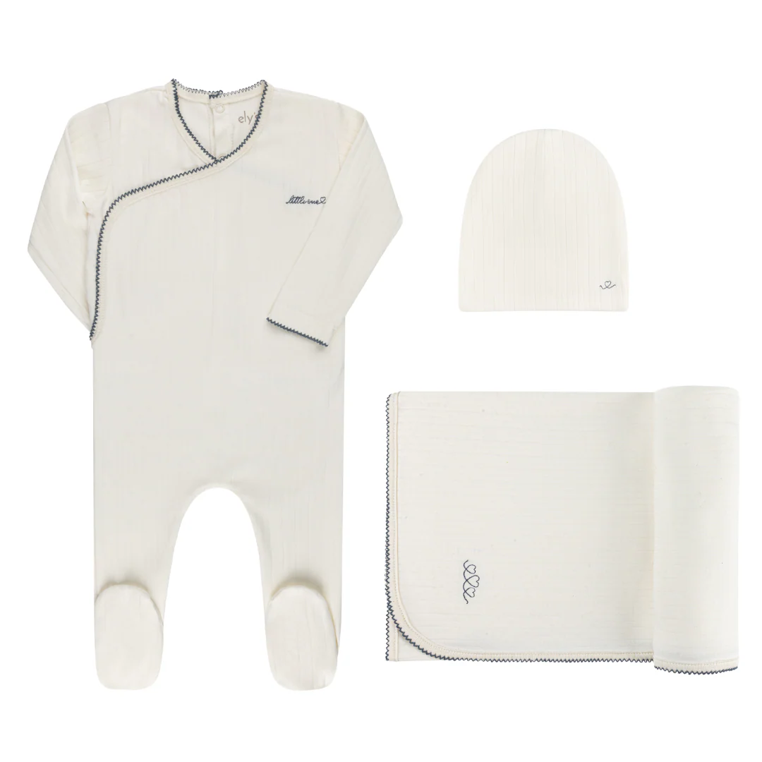 Ely's & Co Organic Cotton Little One Standard 3 Pc Set - Ivory/Blue