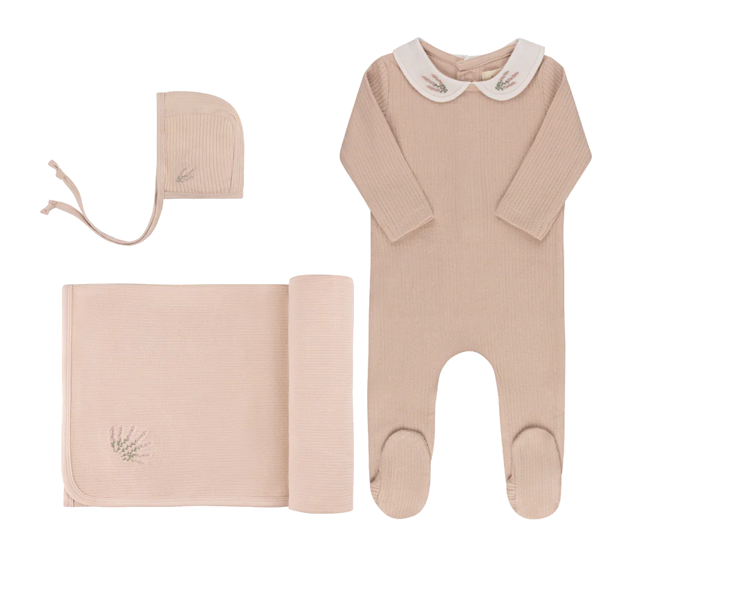 Ely's & Co  Organic Embroidered Collar Collection 3PC Layette Set - Pink Heather