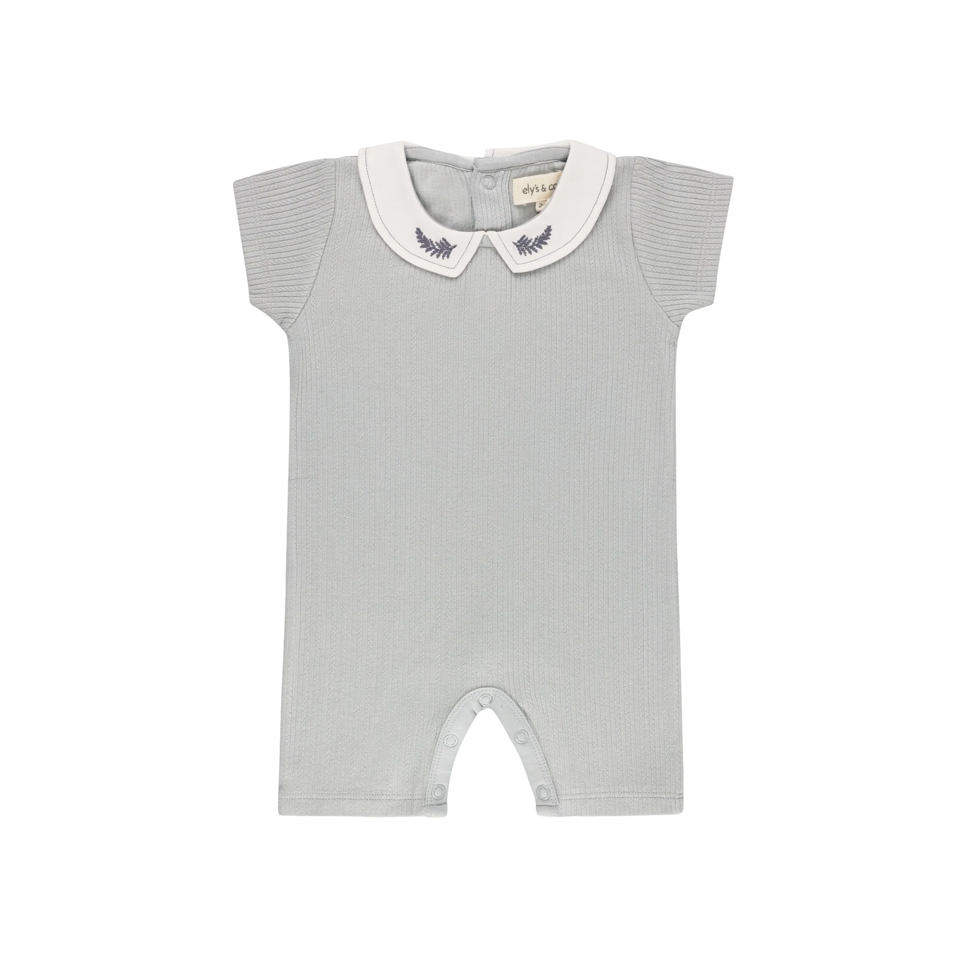 Ely's & Co   Organic Embroidered Collar Collection Romper - Blue Leaf