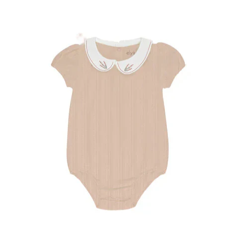 Ely's & Co  Organic Embroidered Collar Collection Romper - Pink Heather