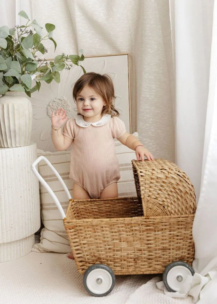 Ely's & Co  Organic Embroidered Collar Collection Romper - Pink Heather - Image 2