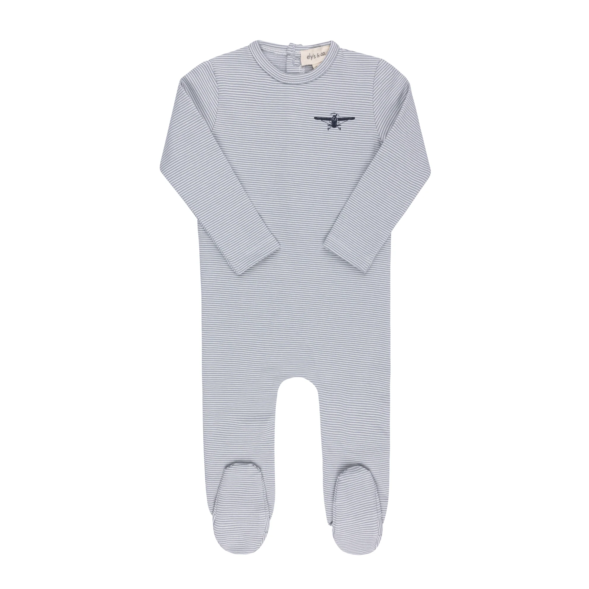 Ely's & Co Organic French Terry Propeller Footie - Blue Stripe - Image 2