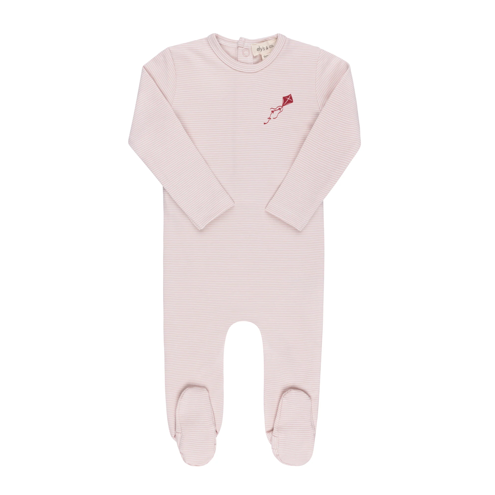 Ely's & Co Organic French Terry Kite Footie - Pink Stripe - Image 2
