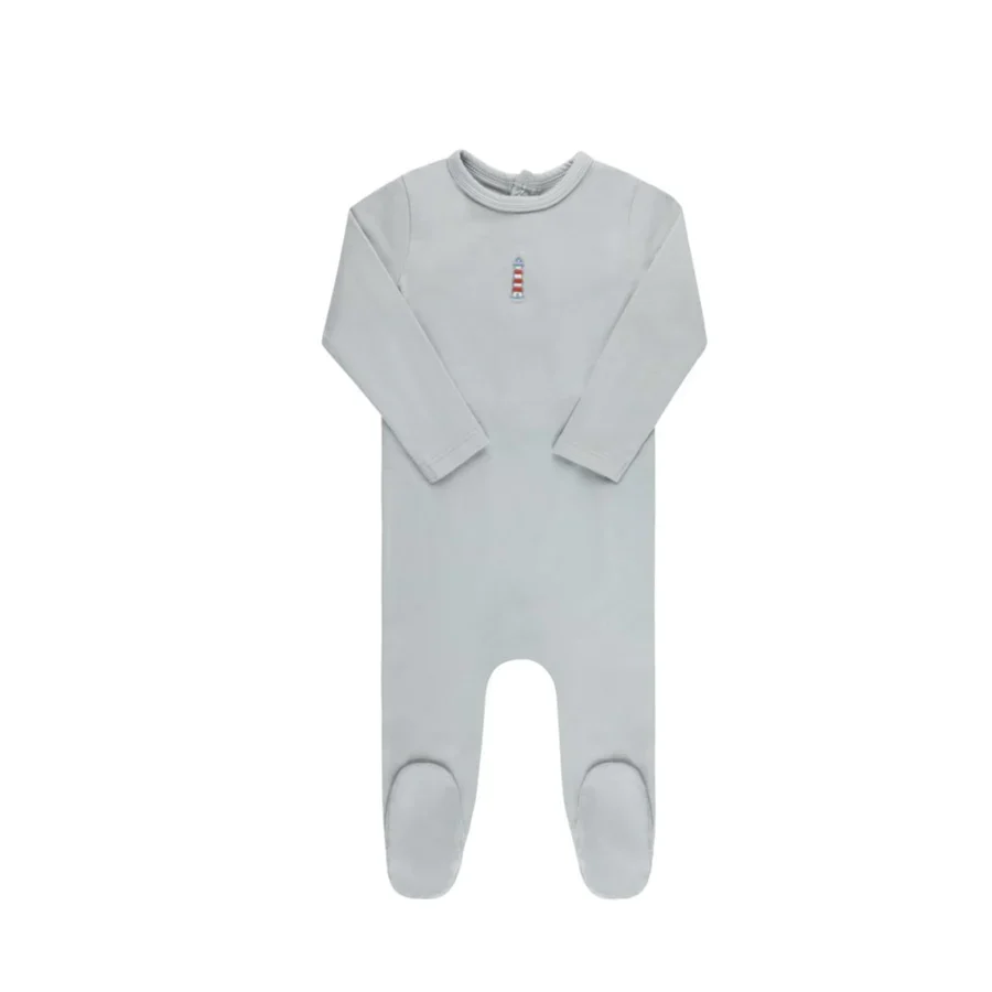 Ely's & Co Ribbed Cotton- Embroidered Nautical Footie & Hat - Blue