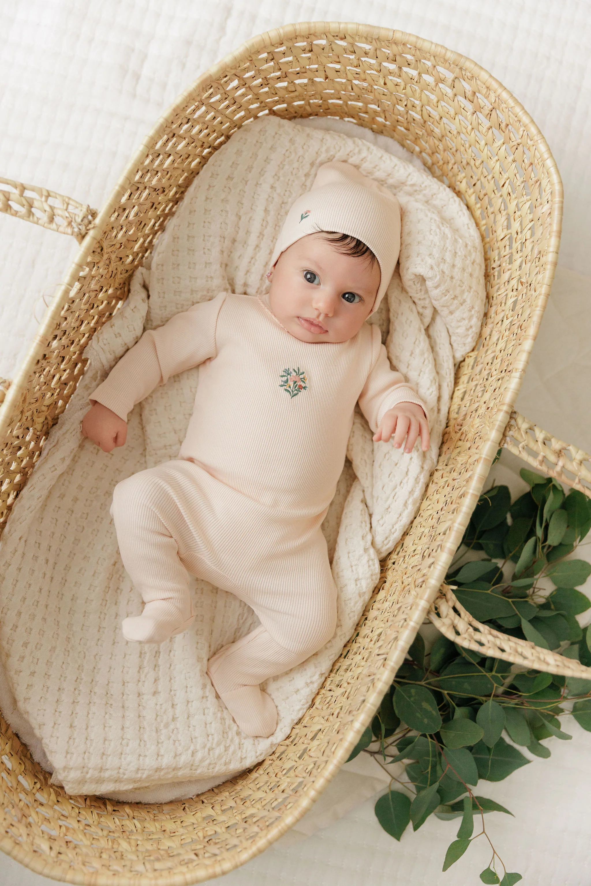 Ely's & Co Ribbed Floral Embroidered Collection Footie And Beanie - Pink - Image 3