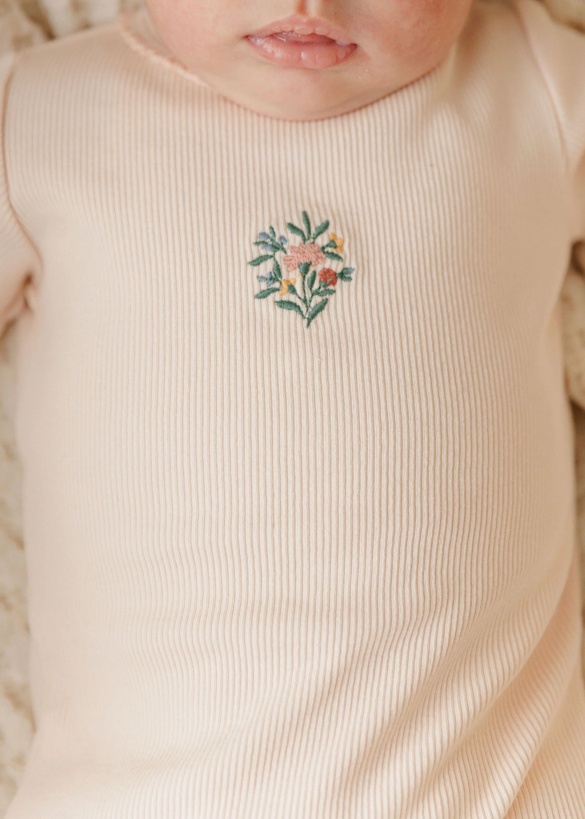 Ely's & Co Ribbed Floral Embroidered Collection Footie And Beanie - Pink - Image 4