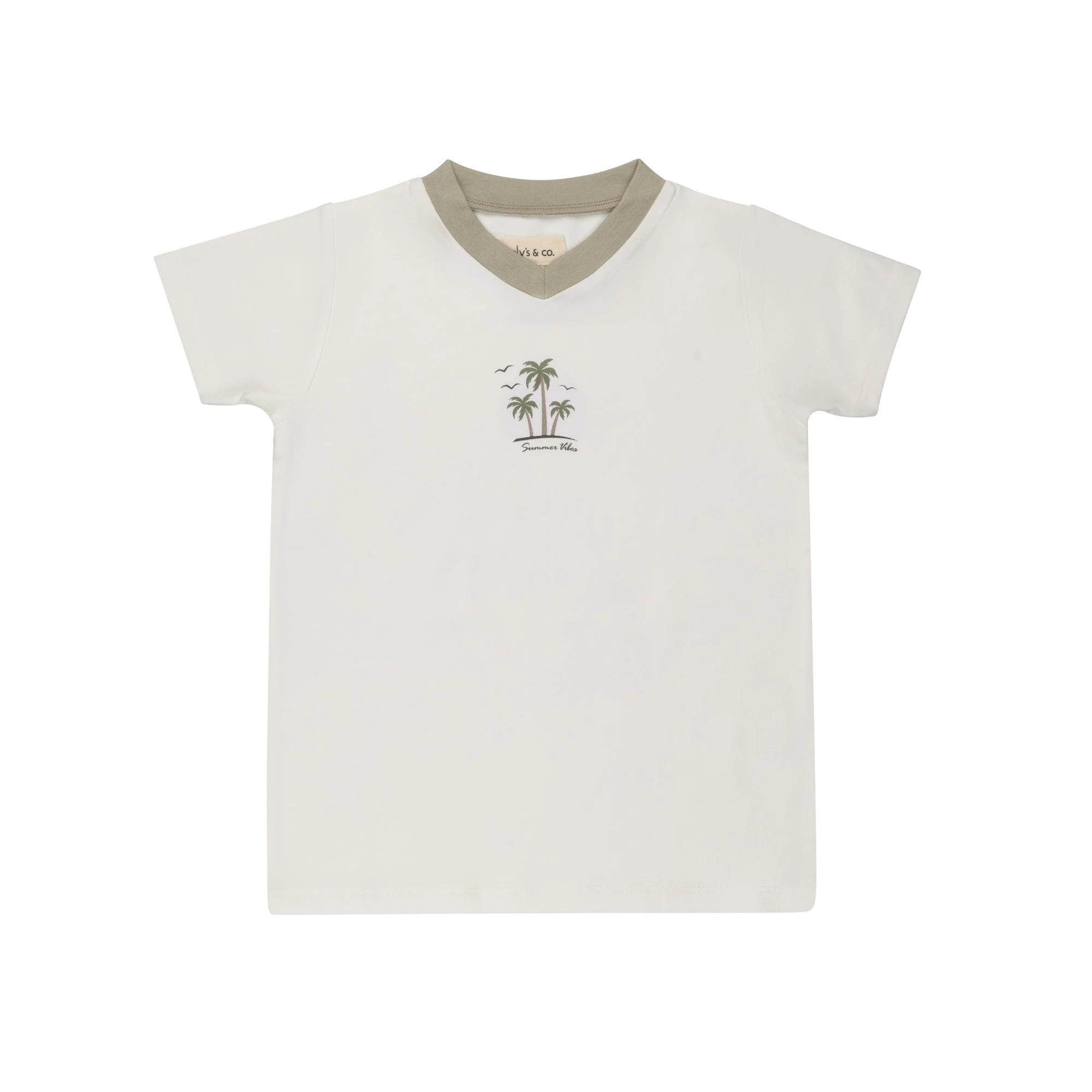 Ely's & Co Ribbed Printed Palm Collection French Terry V-neck Tee - Ivory