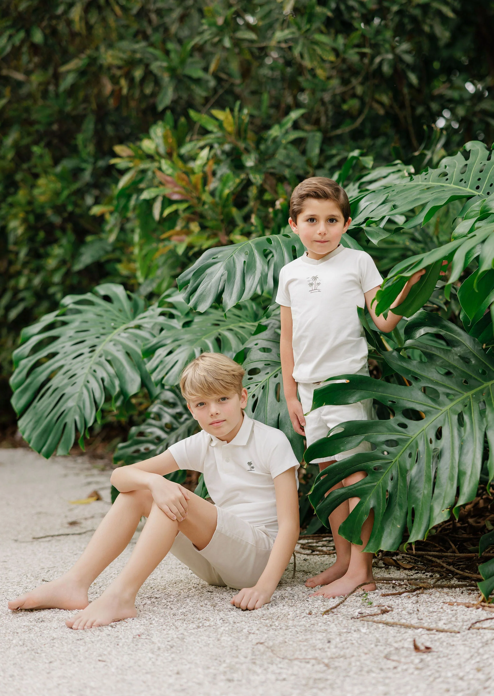 Ely's & Co Ribbed Printed Palm Collection French Terry V-neck Tee - Ivory - Image 2