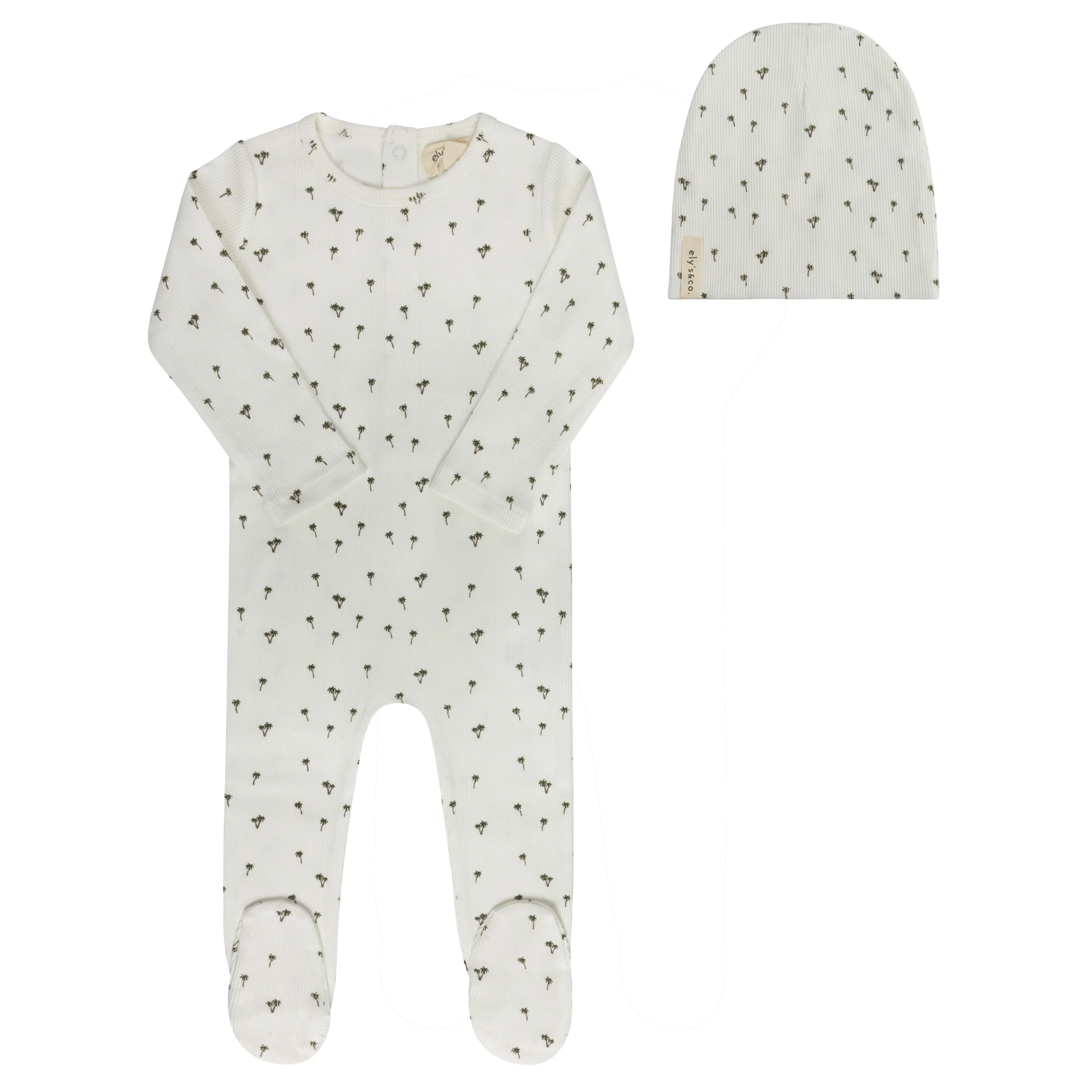 Ely's & Co Ribbed Printed Palm Collection Footie And Beanie - Ivory