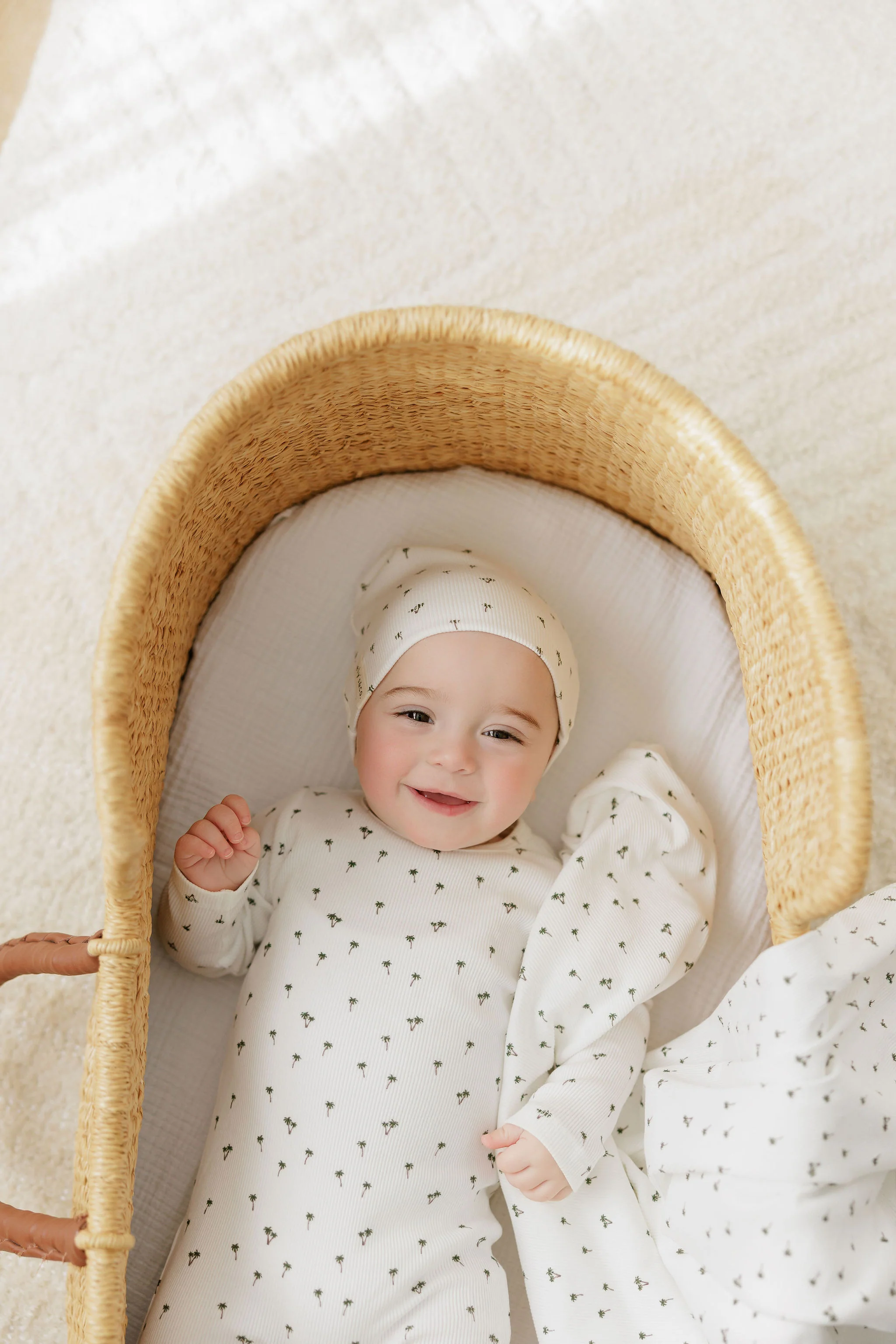 Ely's & Co Ribbed Printed Palm Collection Footie And Beanie - Ivory - Image 3