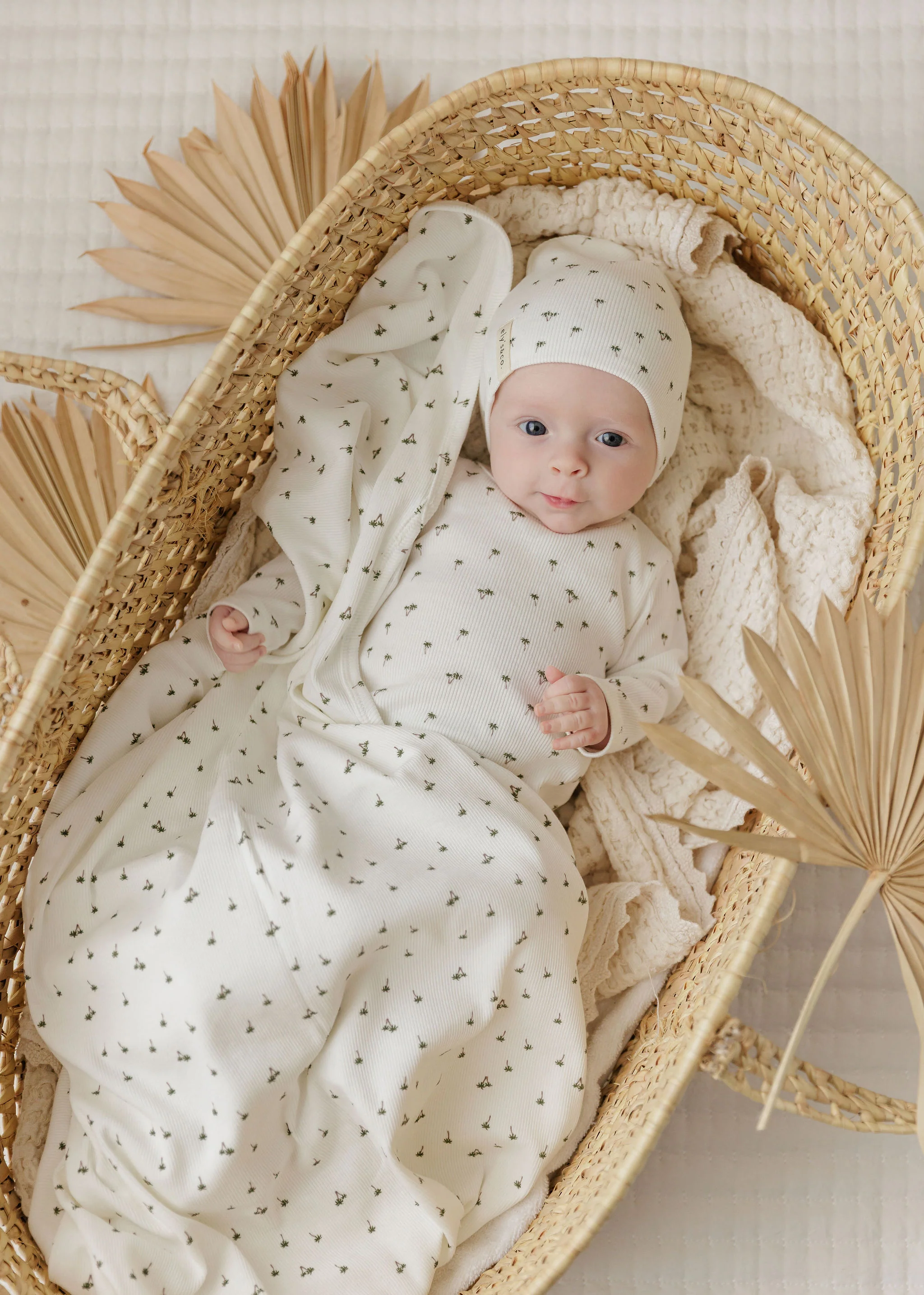 Ely's & Co Ribbed Printed Palm Collection Layette Set - Ivory - Image 2
