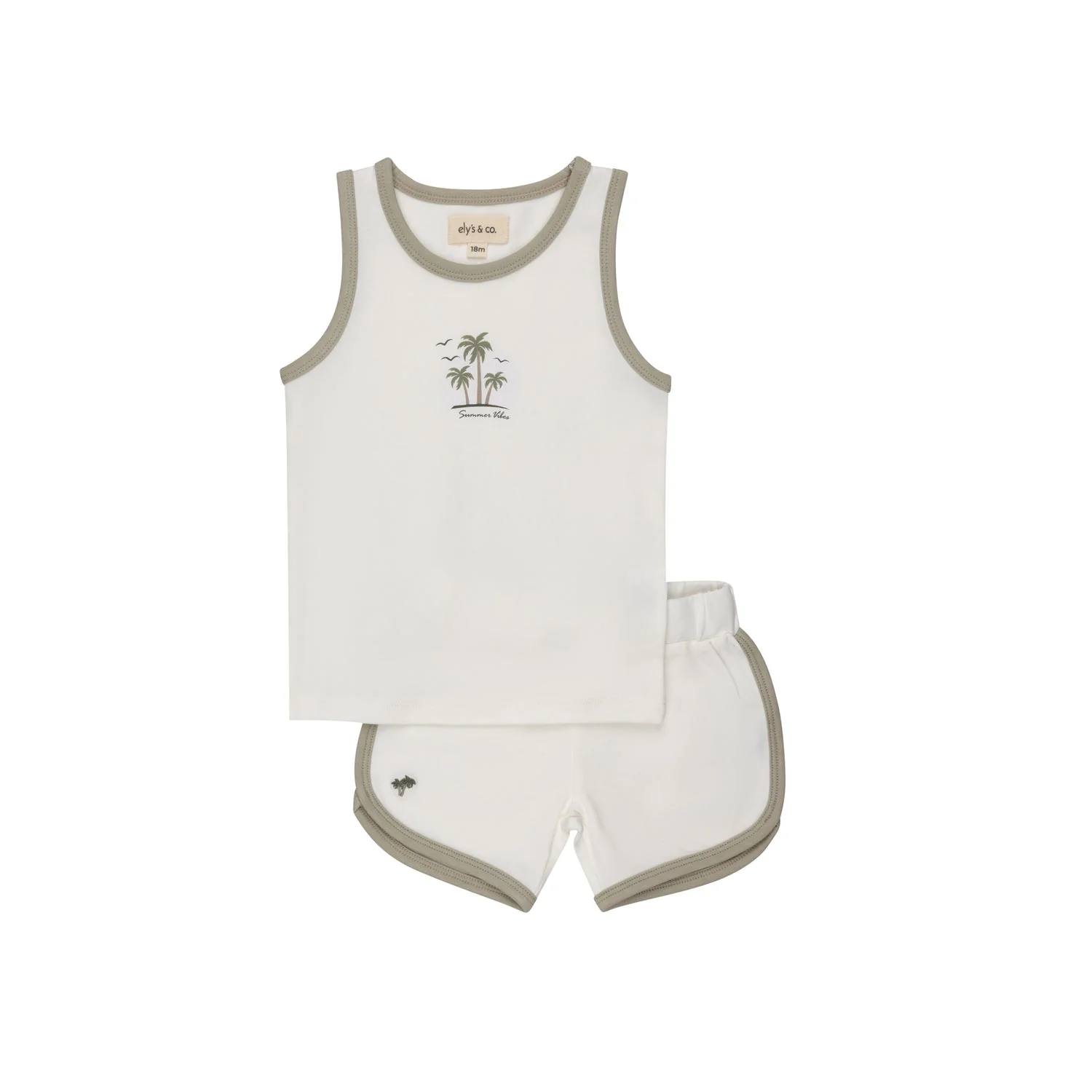 Ely's & Co Ribbed Printed Palm Collection Terry Tank and Shorts - Ivory
