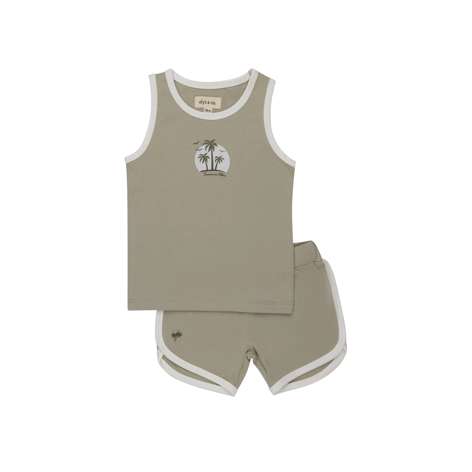 Ely's & Co Ribbed Printed Palm Collection Terry Tank and Shorts - Sage